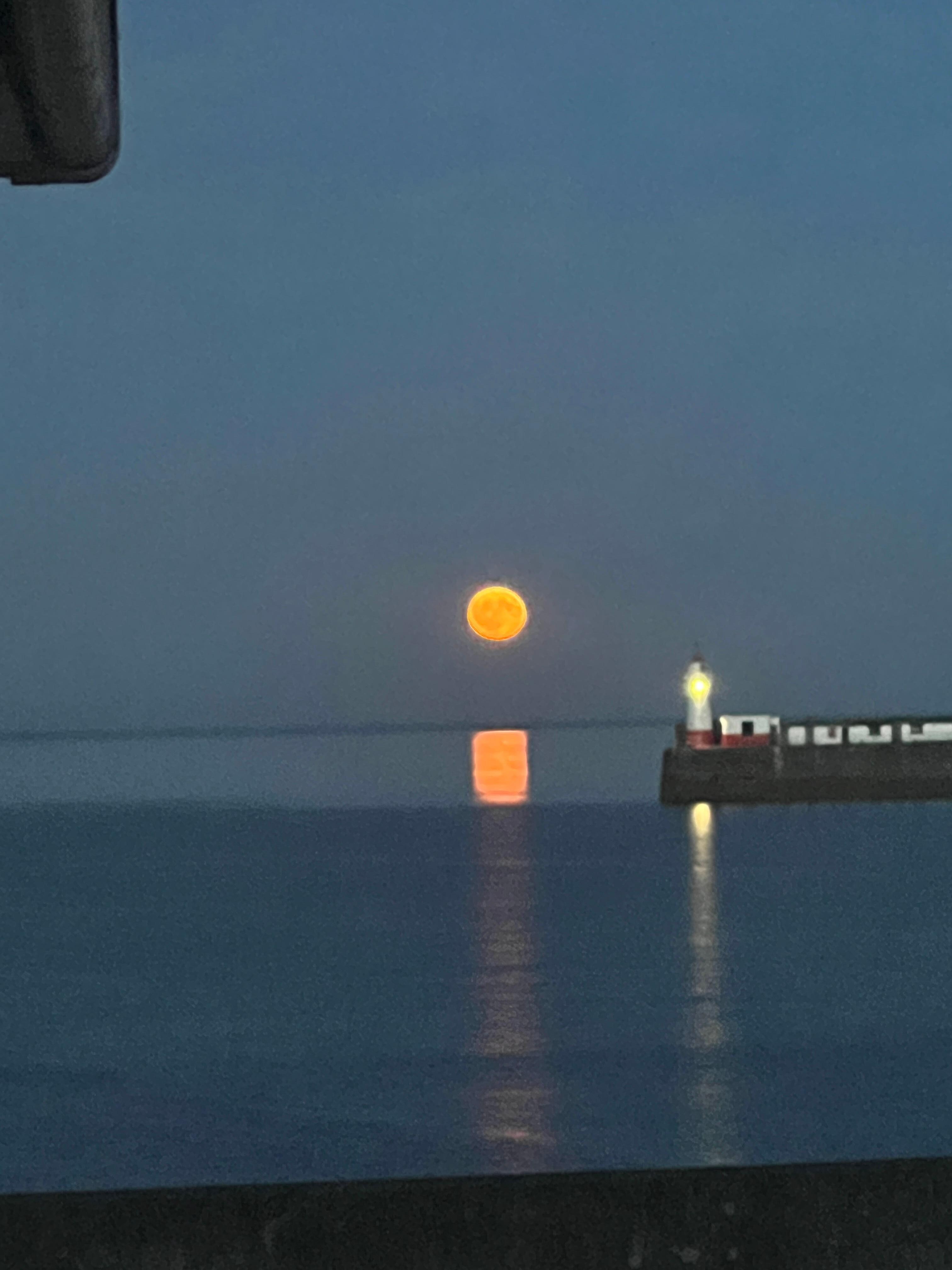Blood Moon over Newlyn pier from the Basket Loft balcony