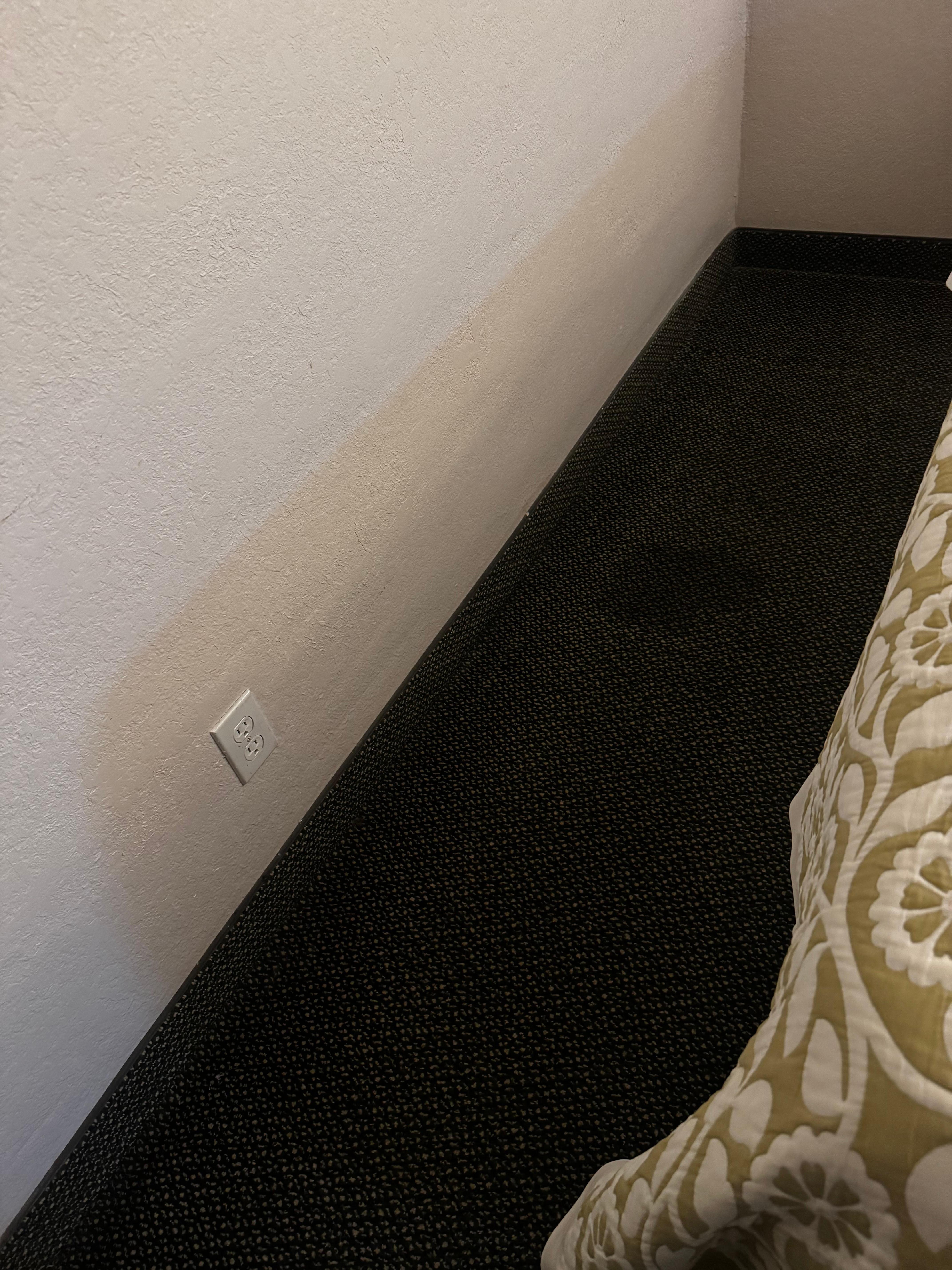 Com mancha na parede da infiltração e mancha no carpete! Um horror! 