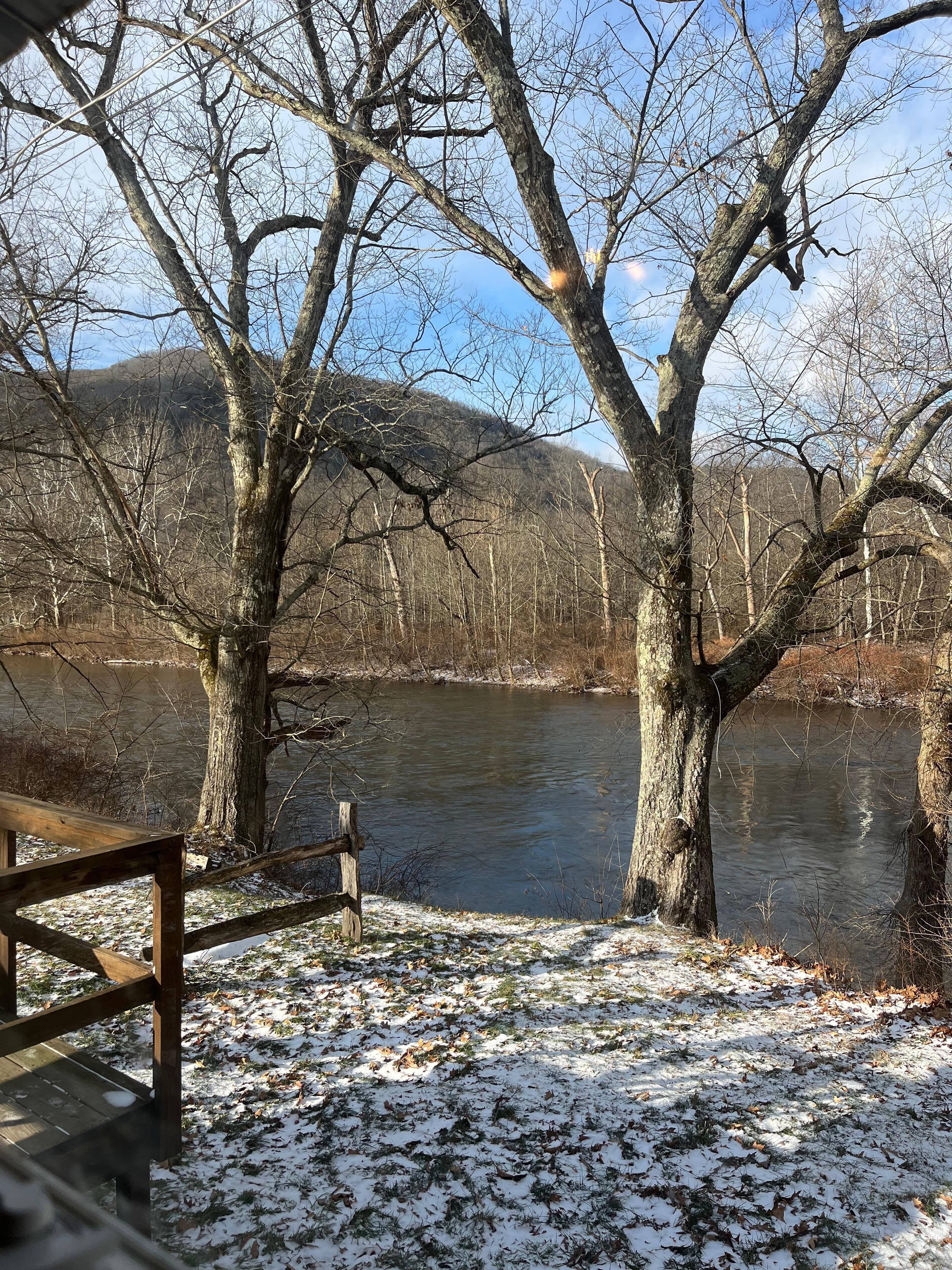 Looking out window of dining area.