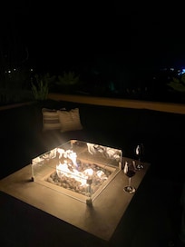Very nice fire pit area on oversized balcony