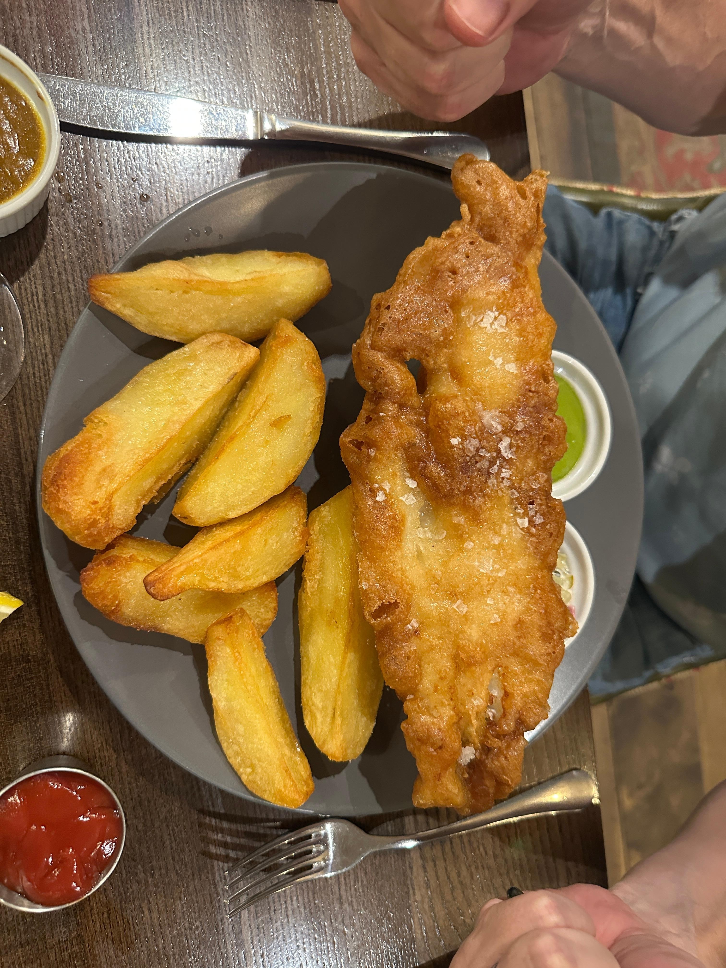 Yummy fish and chips with home-made tartare sauce