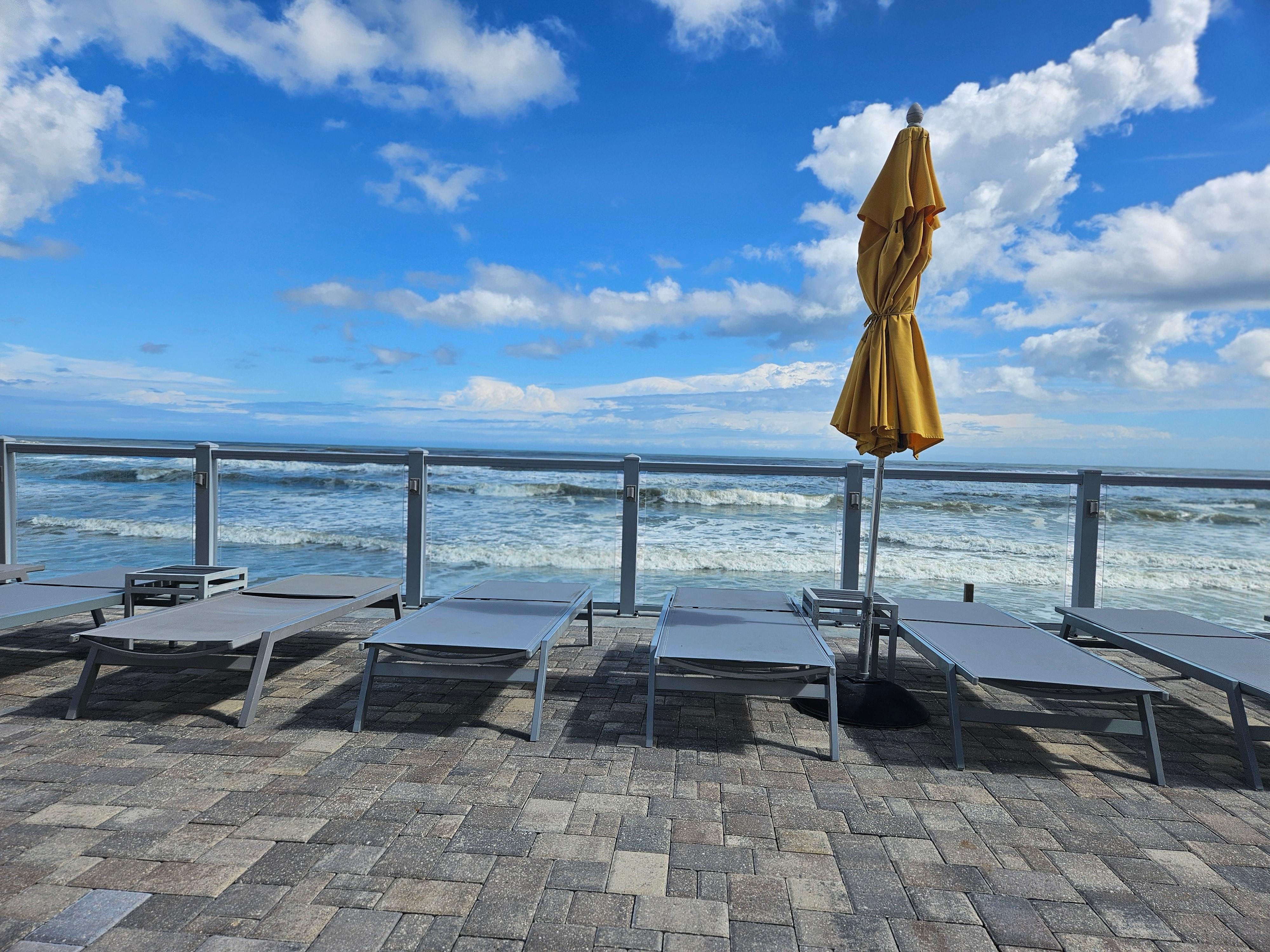 Sitting at the pool. 