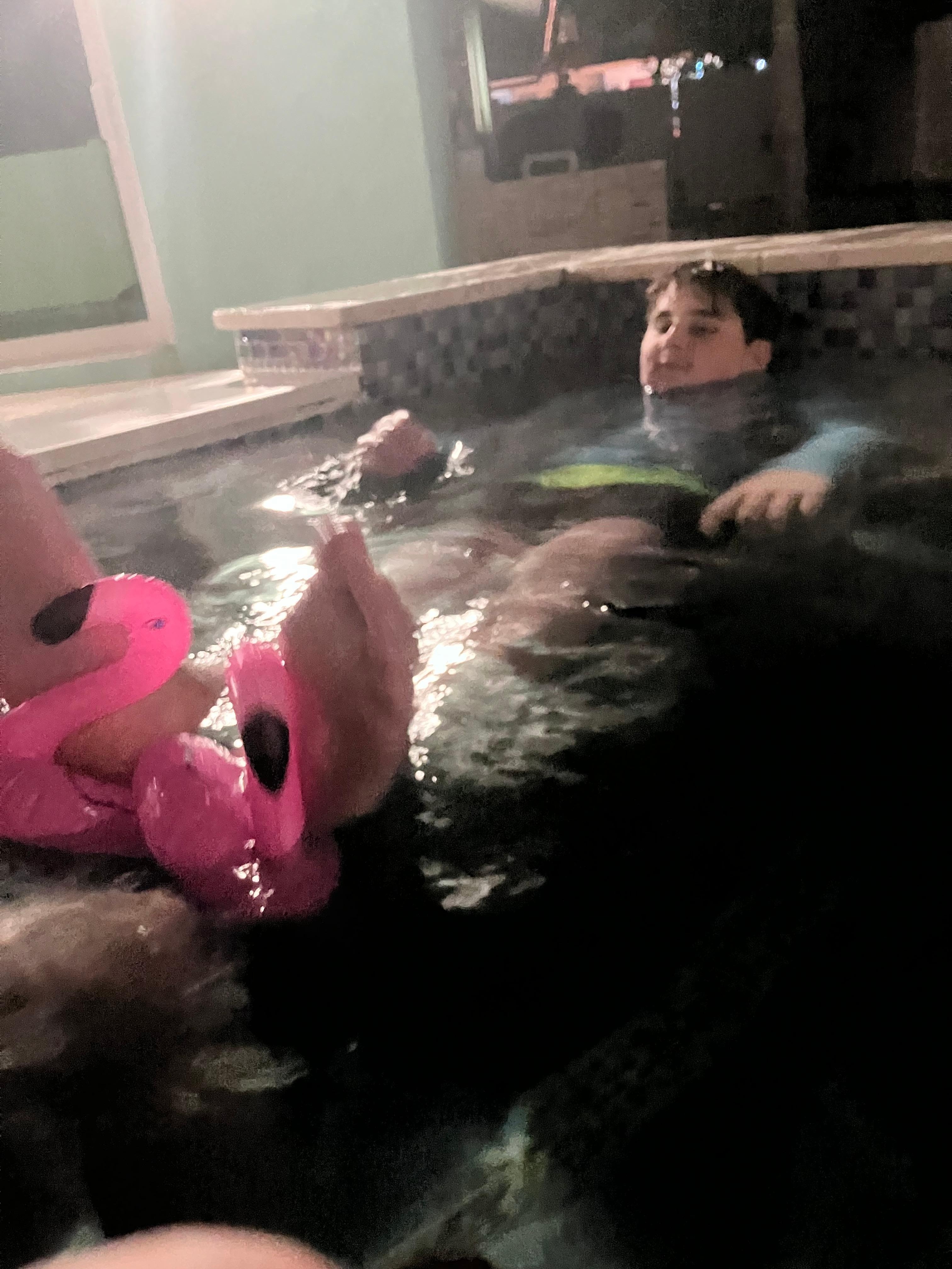 Lounging in the hot tub