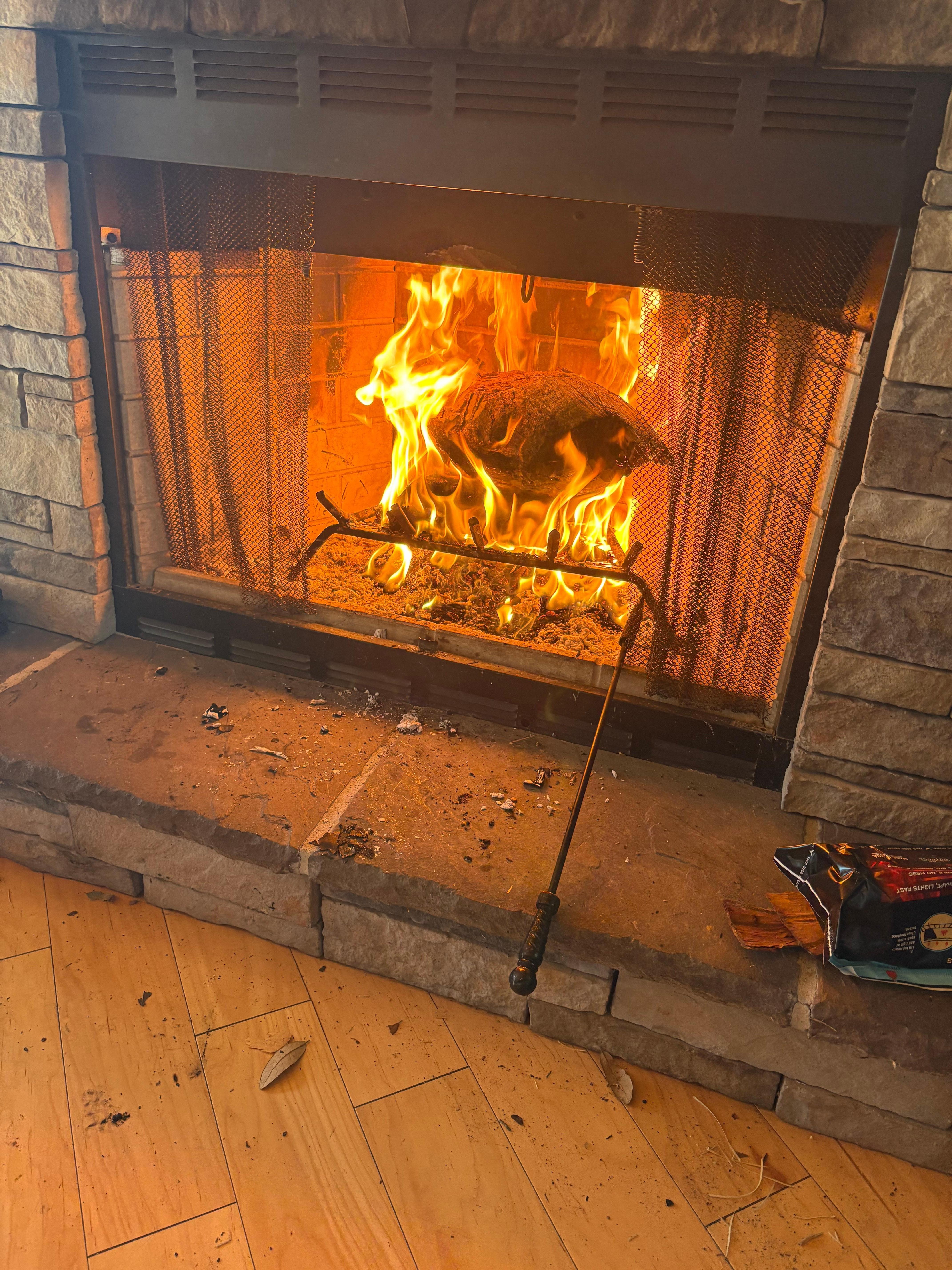 Indoor fireplace makes the whole cabin super cozy!