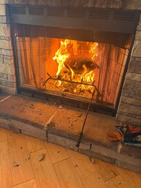 Indoor fireplace makes the whole cabin super cozy!