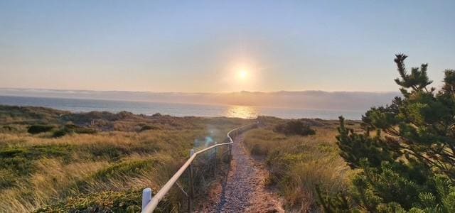 Sunset walking down from house to beach