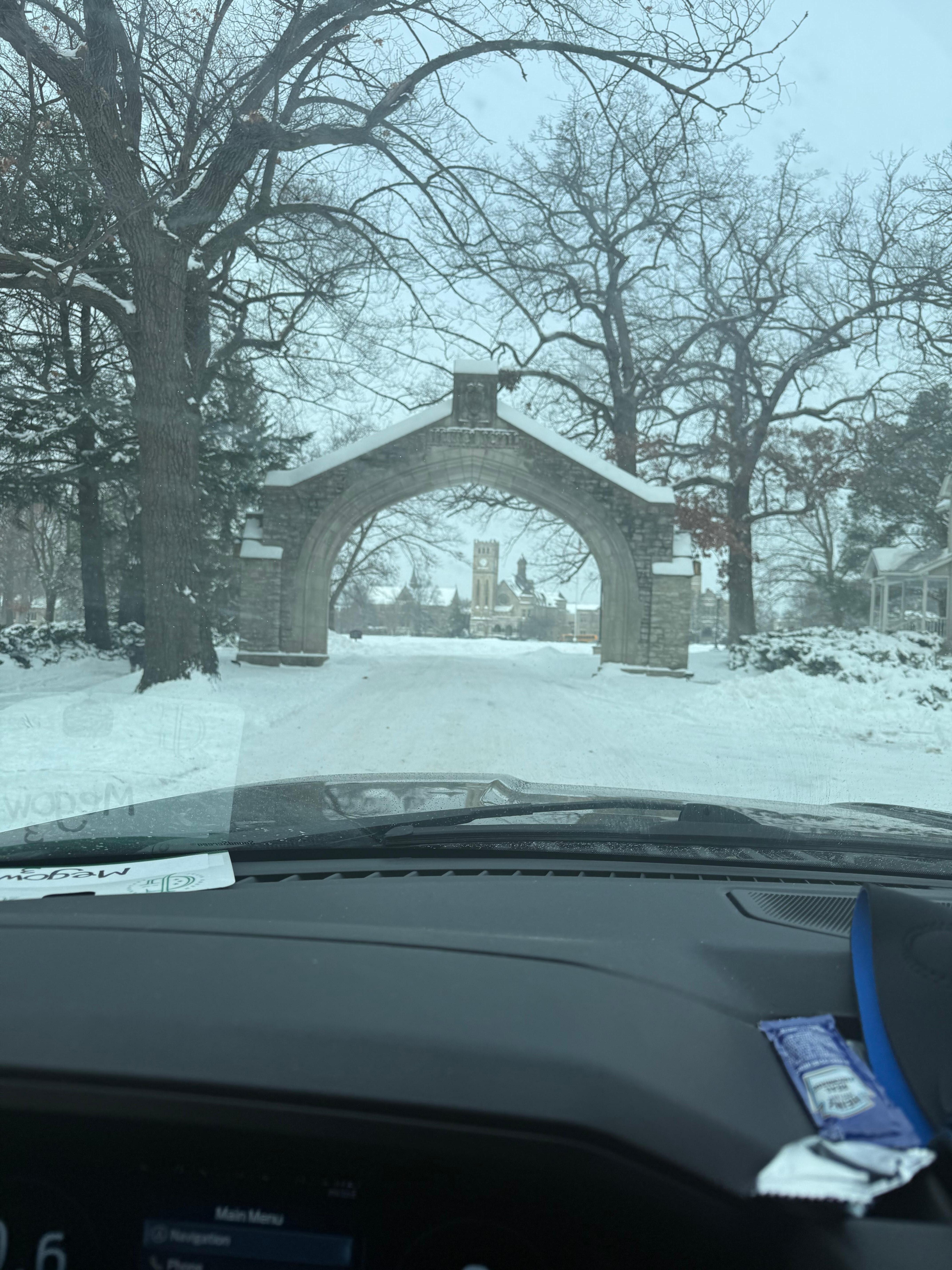 Nice snow filled view of the campus Shattuck St Marys entrance
