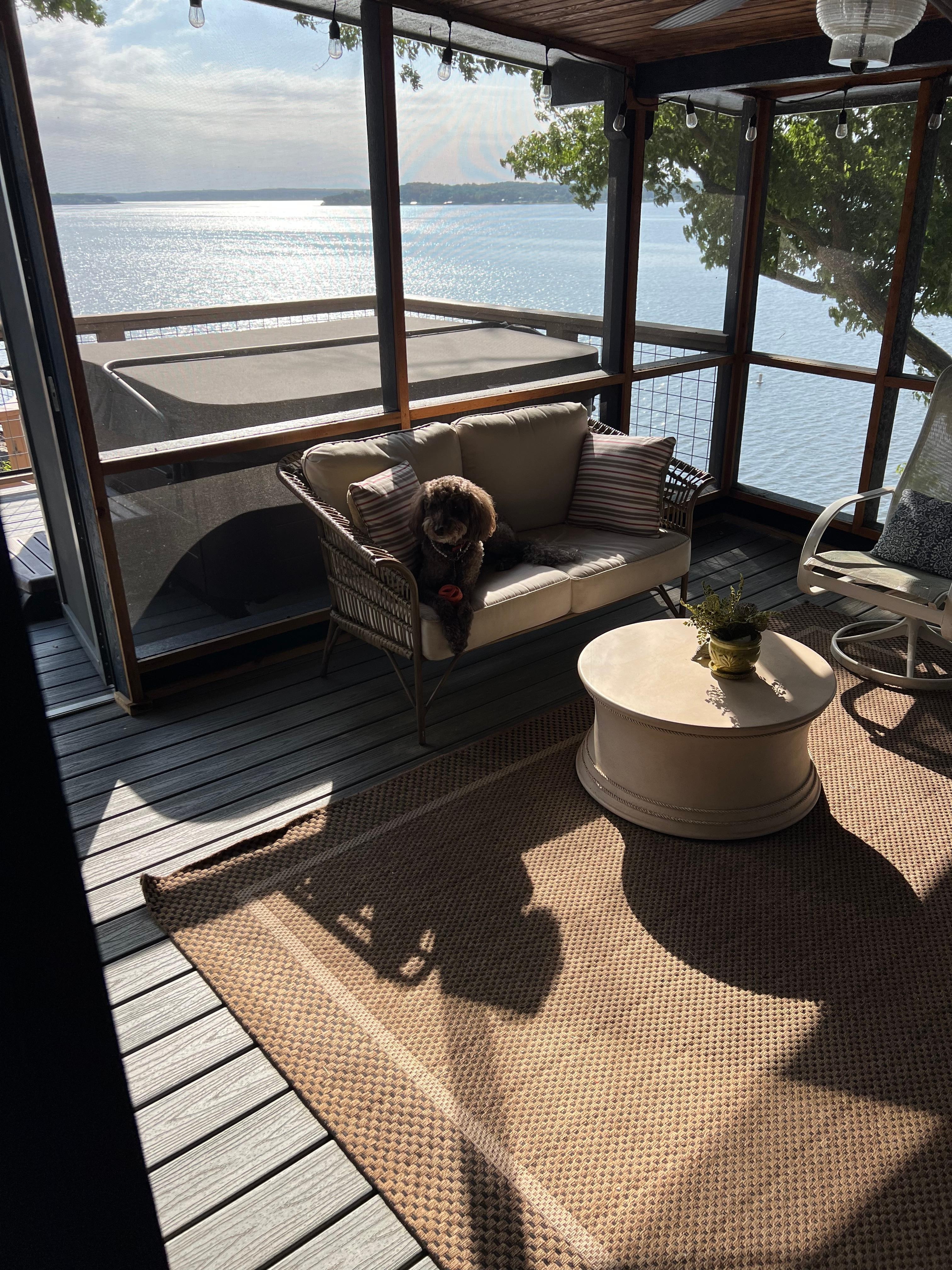Our labradoodle, Tika, loved this screened in retreat offering a panoramic view of Grand Lake!
