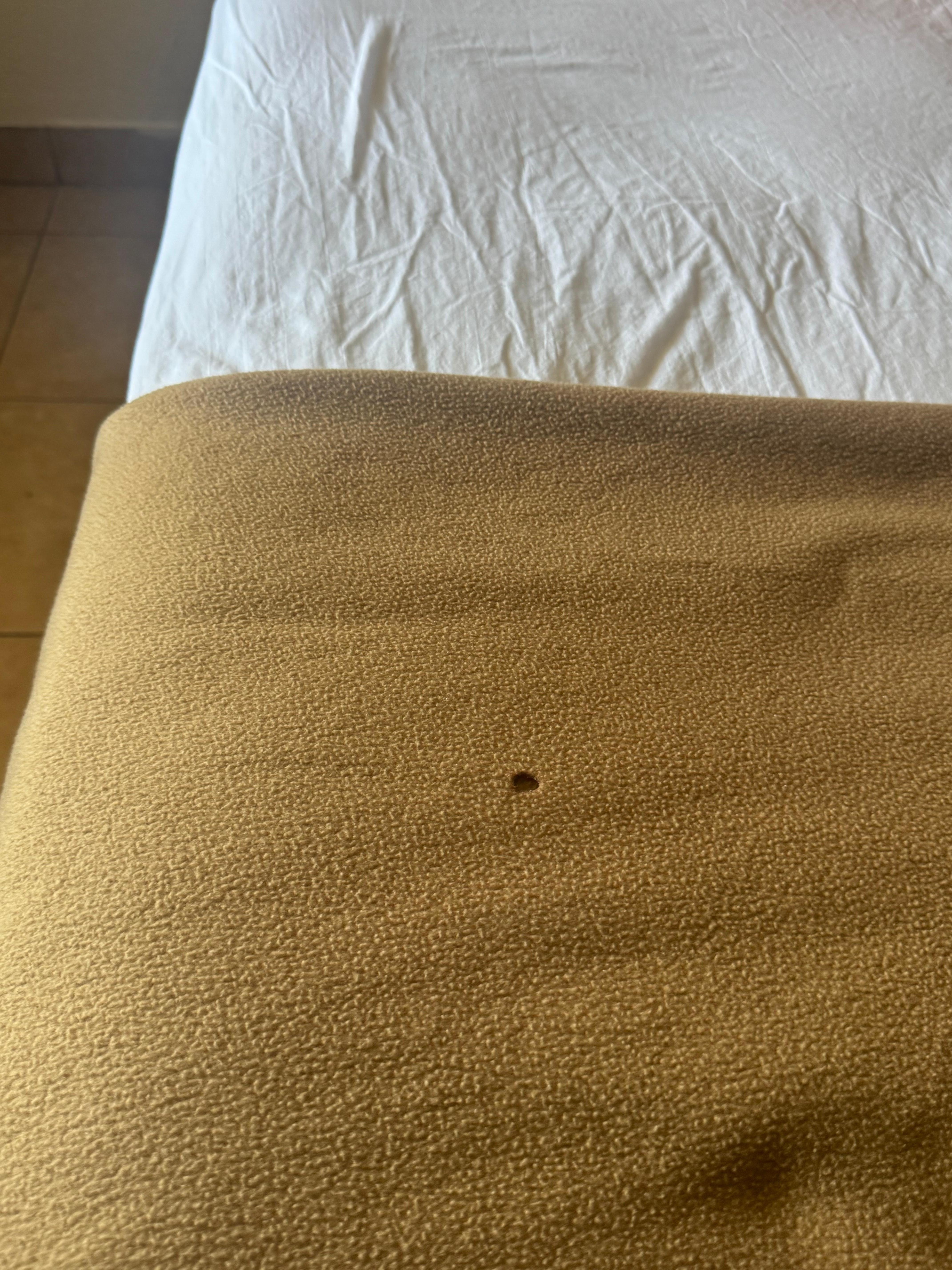 Burn marks on the bed blankets
