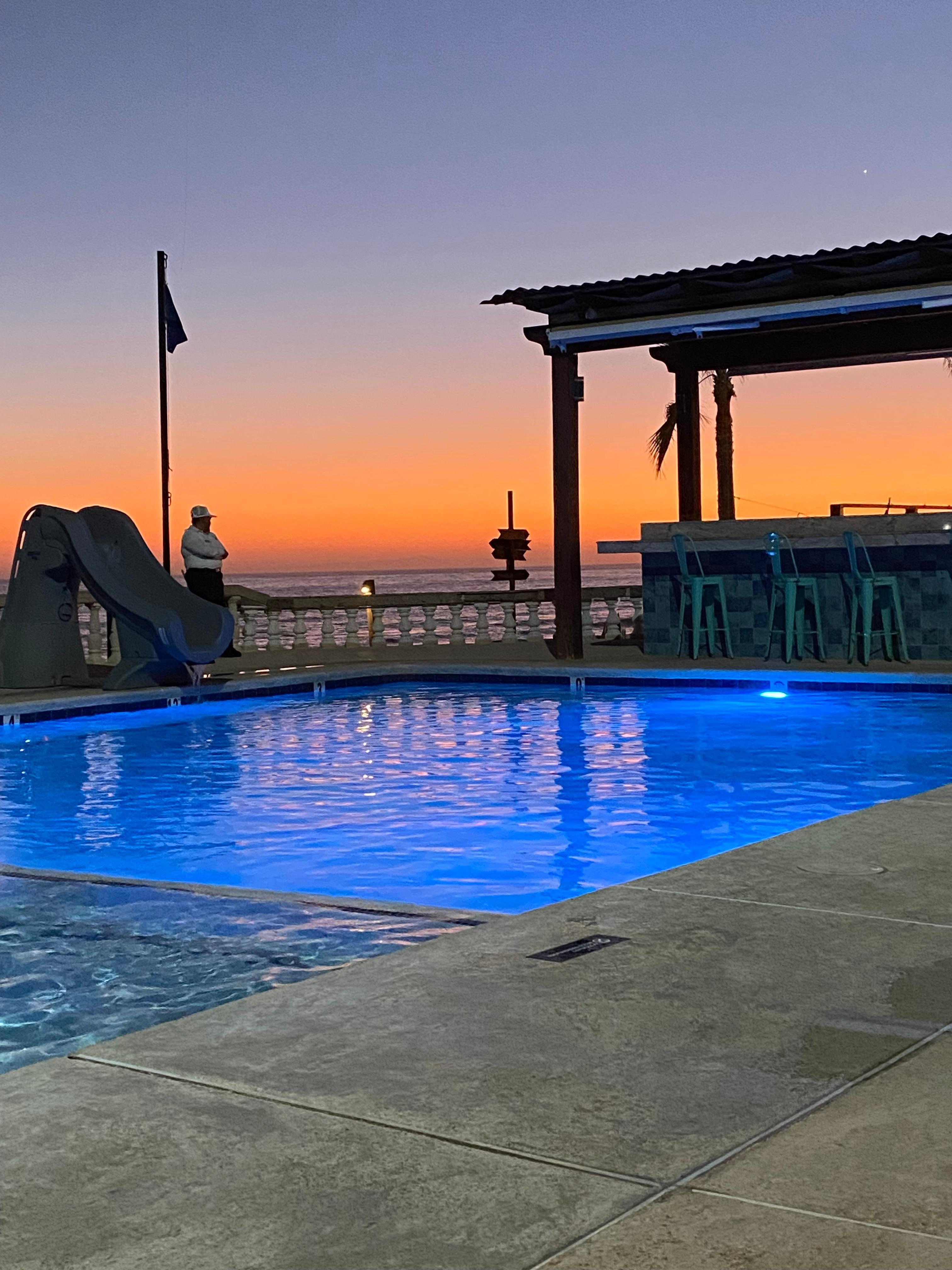 Night swim by the pool