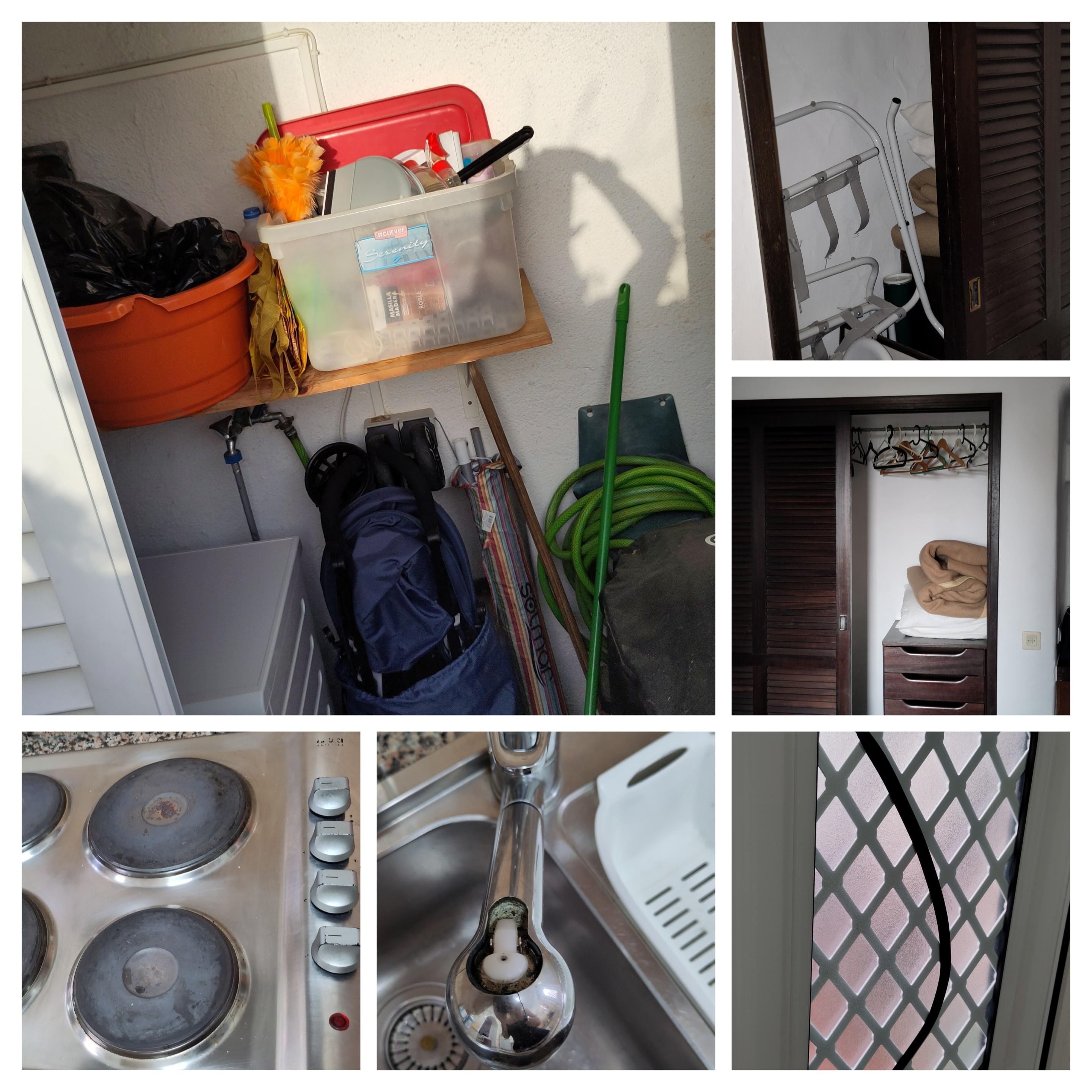 Wäschekammer, Kleiderschränke, Herd, Spüle und Küchentür