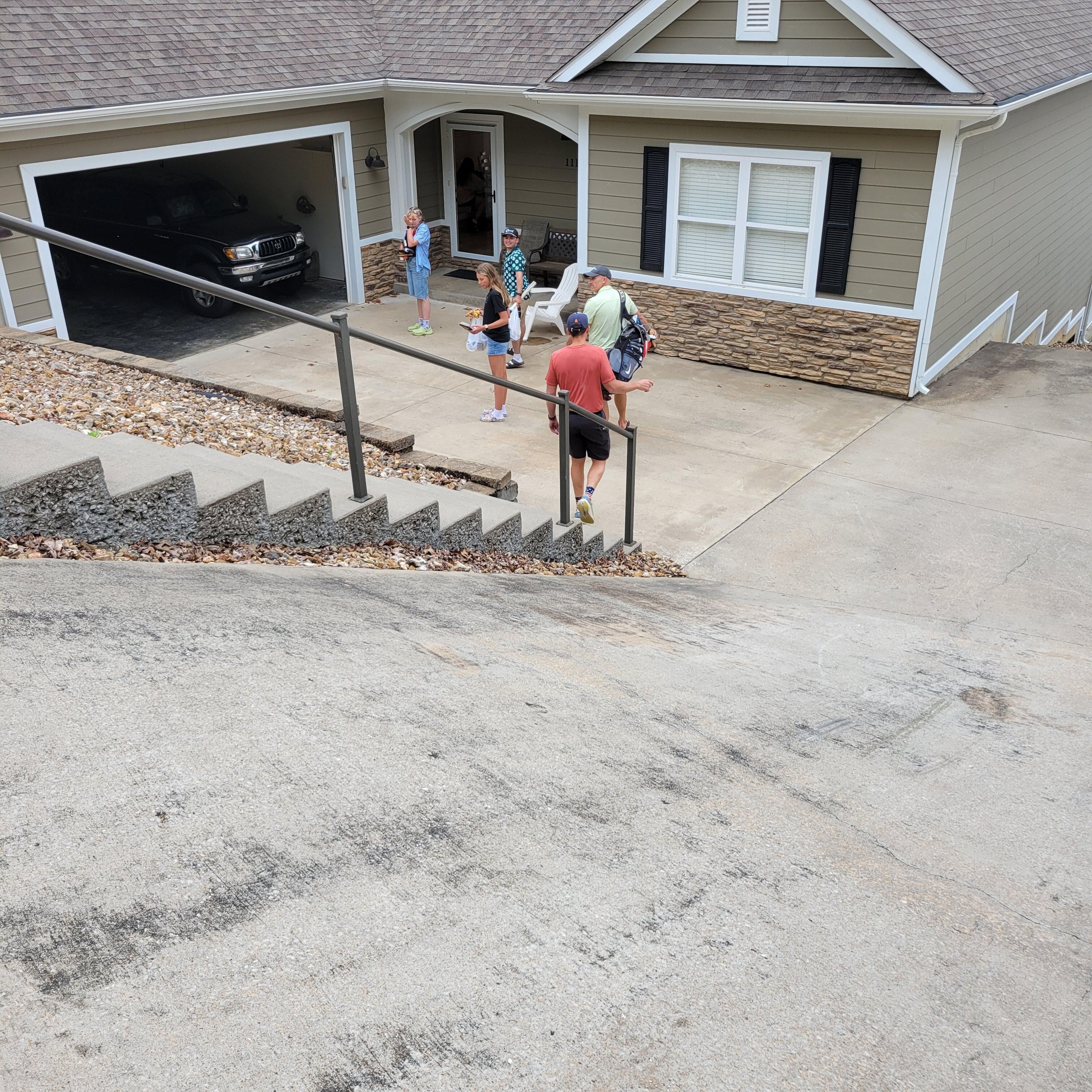 The walkway and driveway.  Steep.