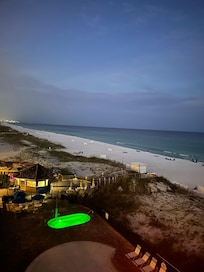 Balcony view of one hot tub