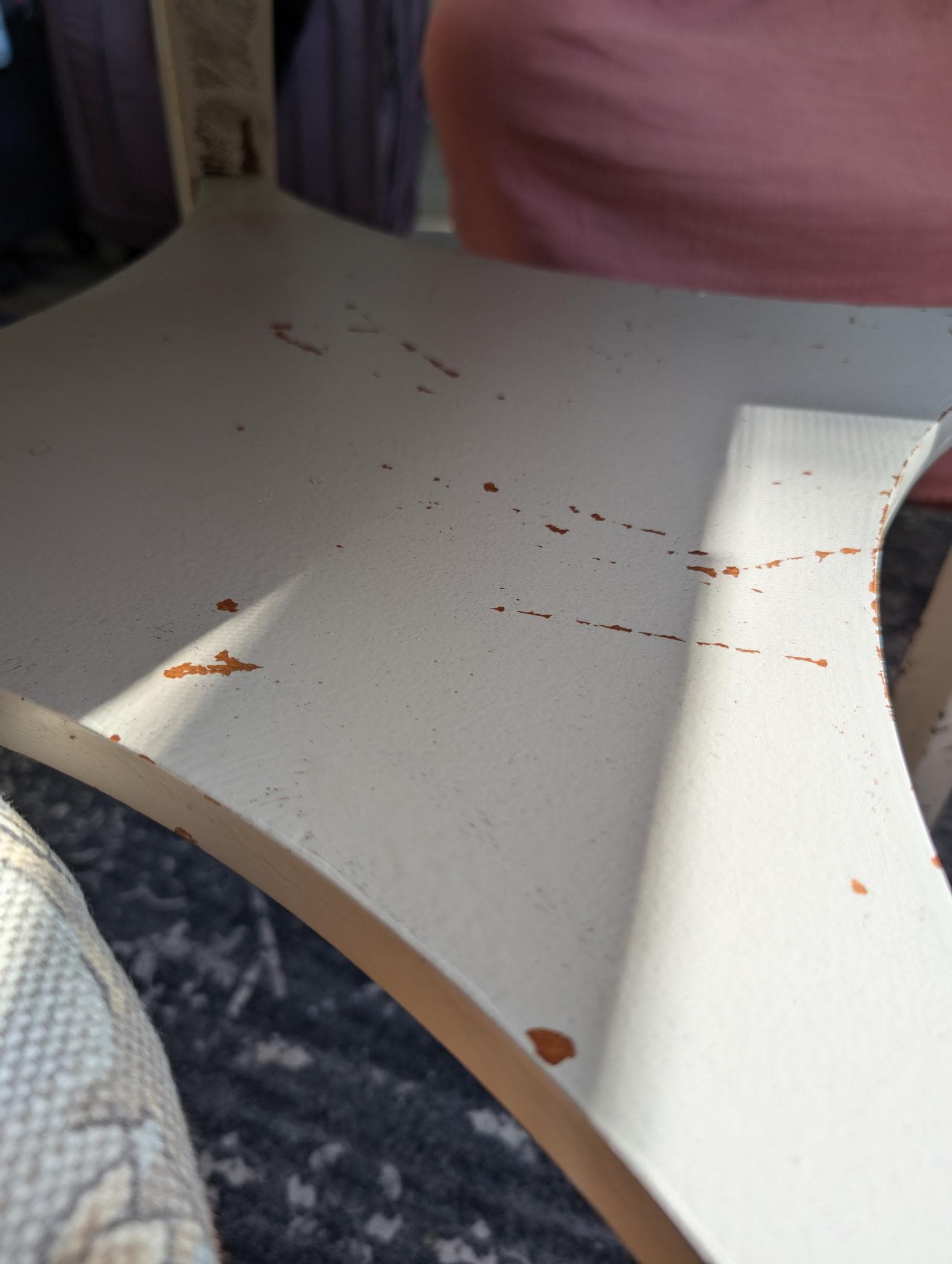 table splattered with something sticky