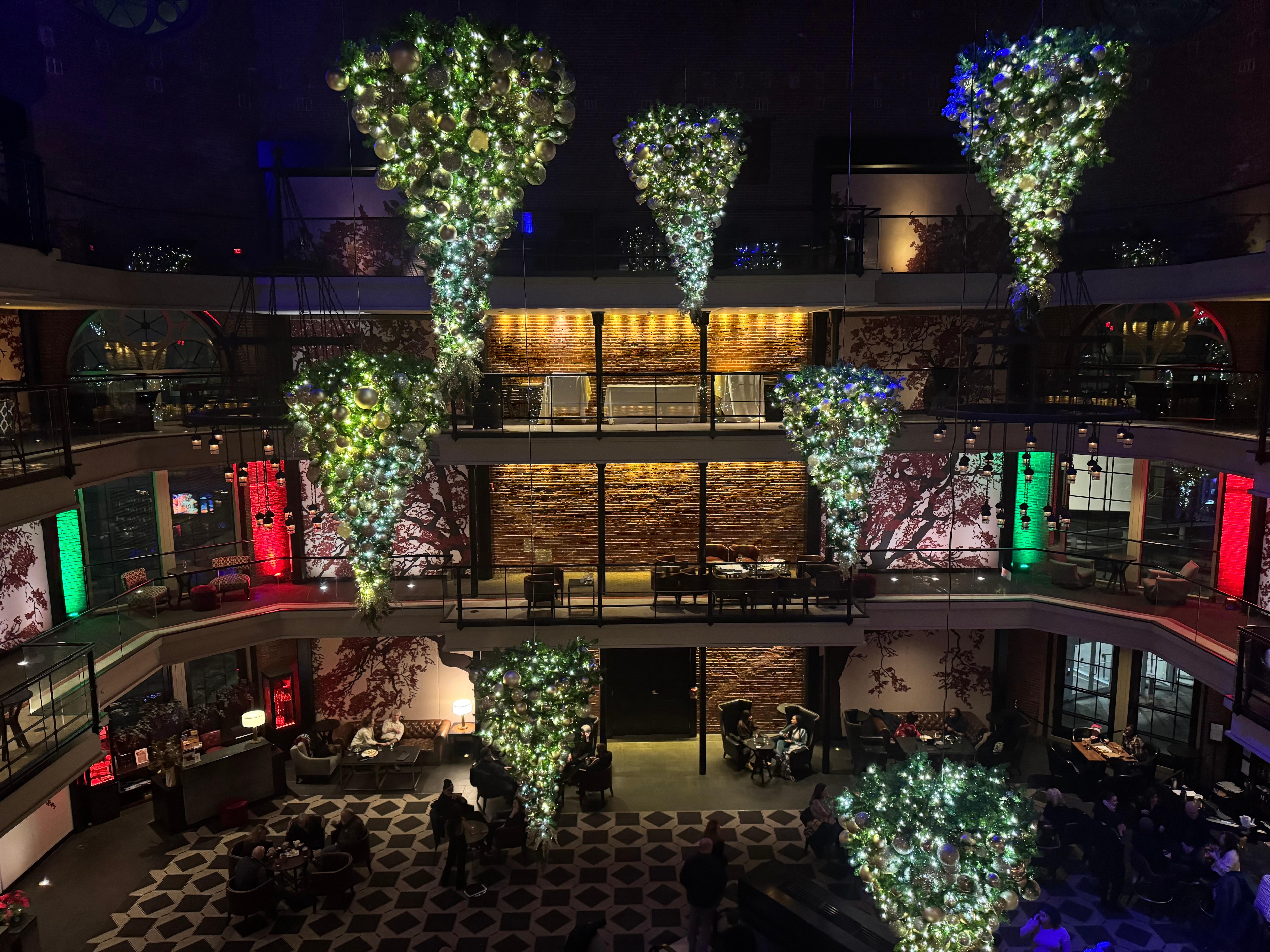 Hotel lobby and bar area view from 4th floor catwalk