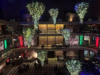Hotel lobby and bar area view from 4th floor catwalk