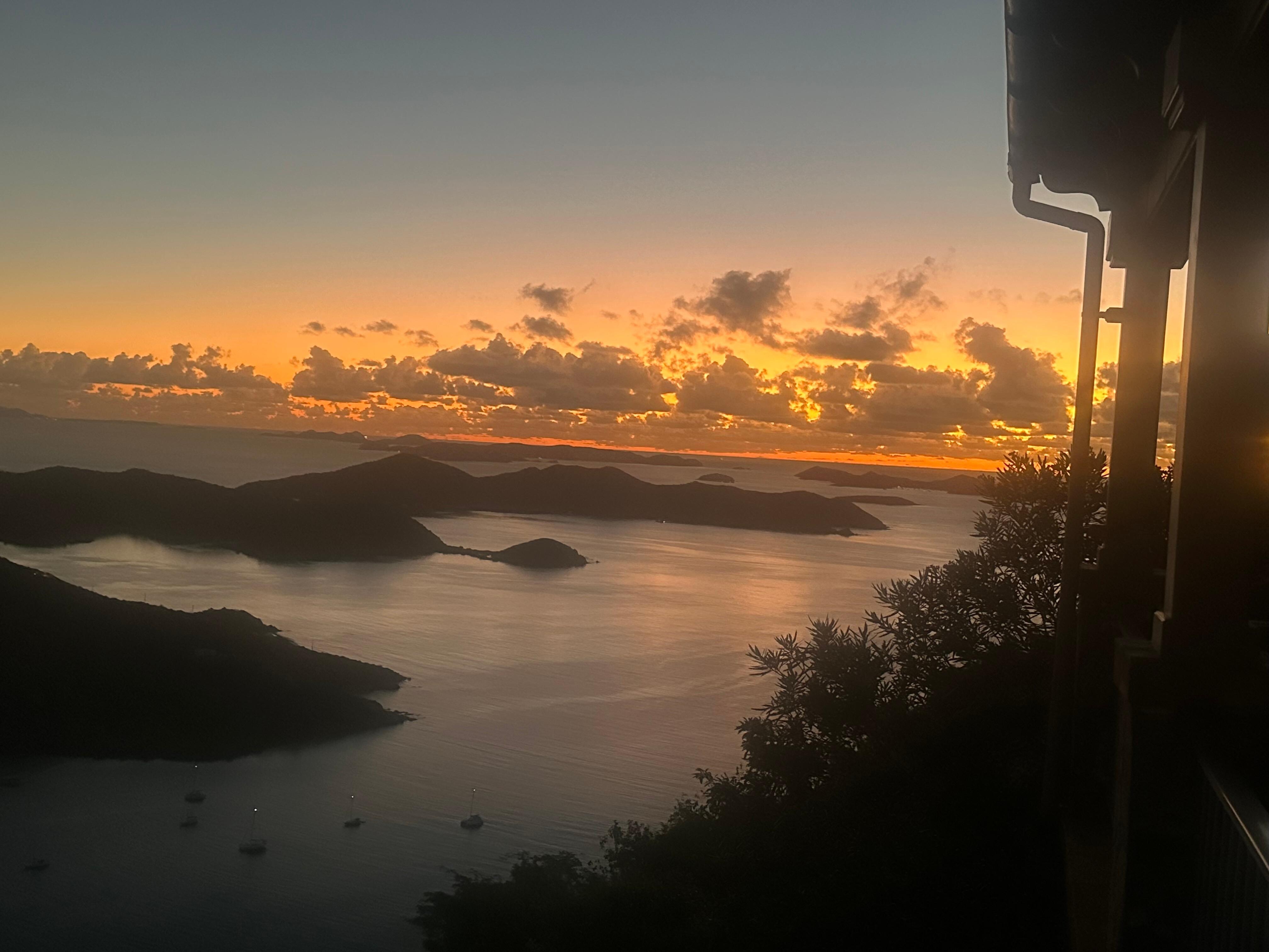 Morning view from upstairs guest suite balcony.