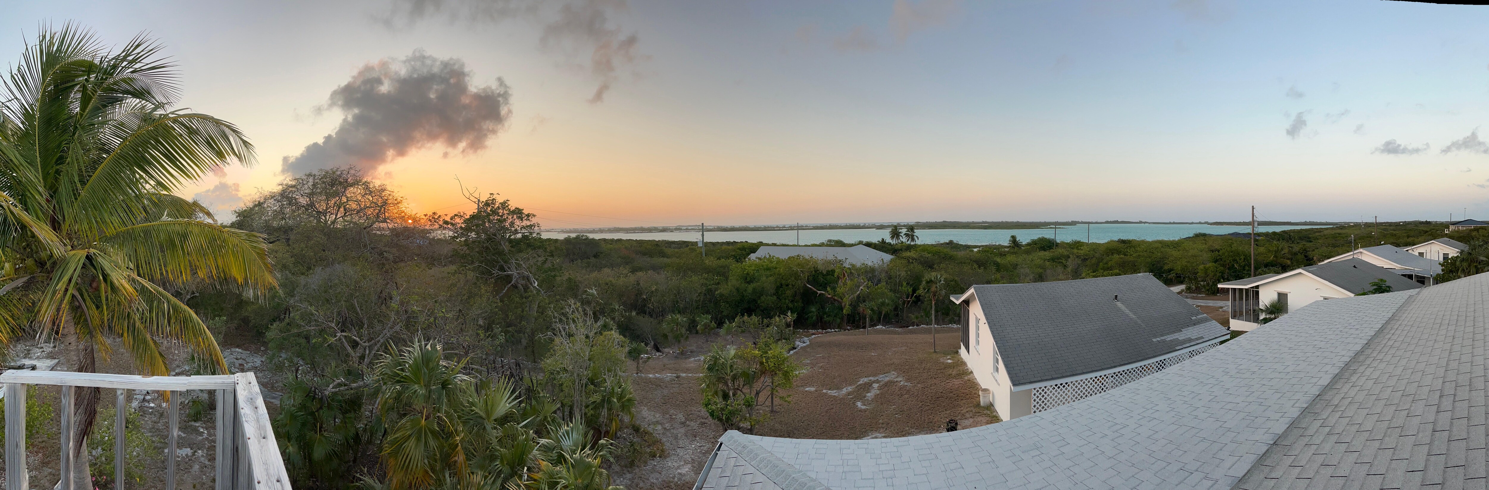 Panorama of sunset from roof deck.