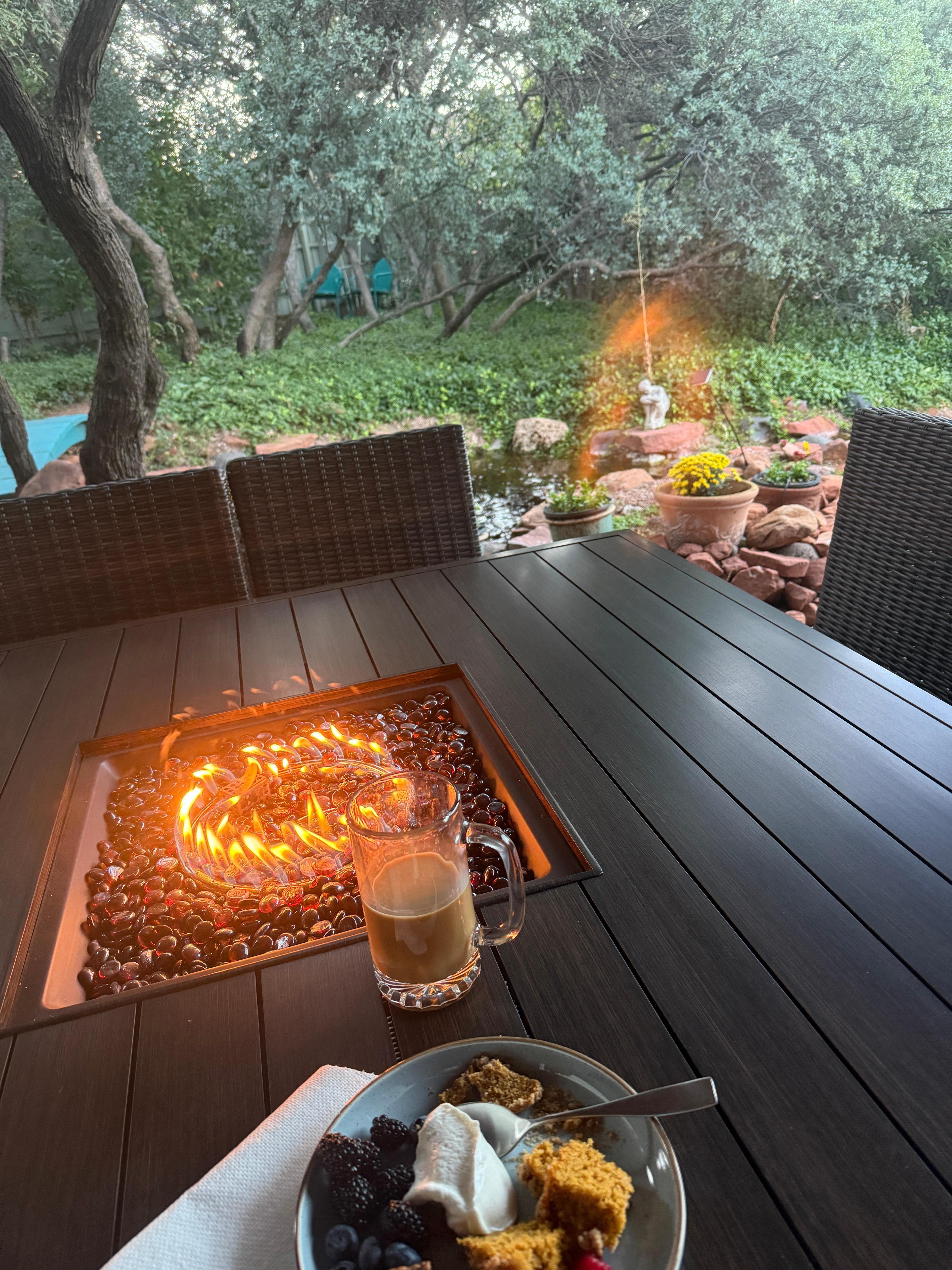 Outdoor dining by kitchen