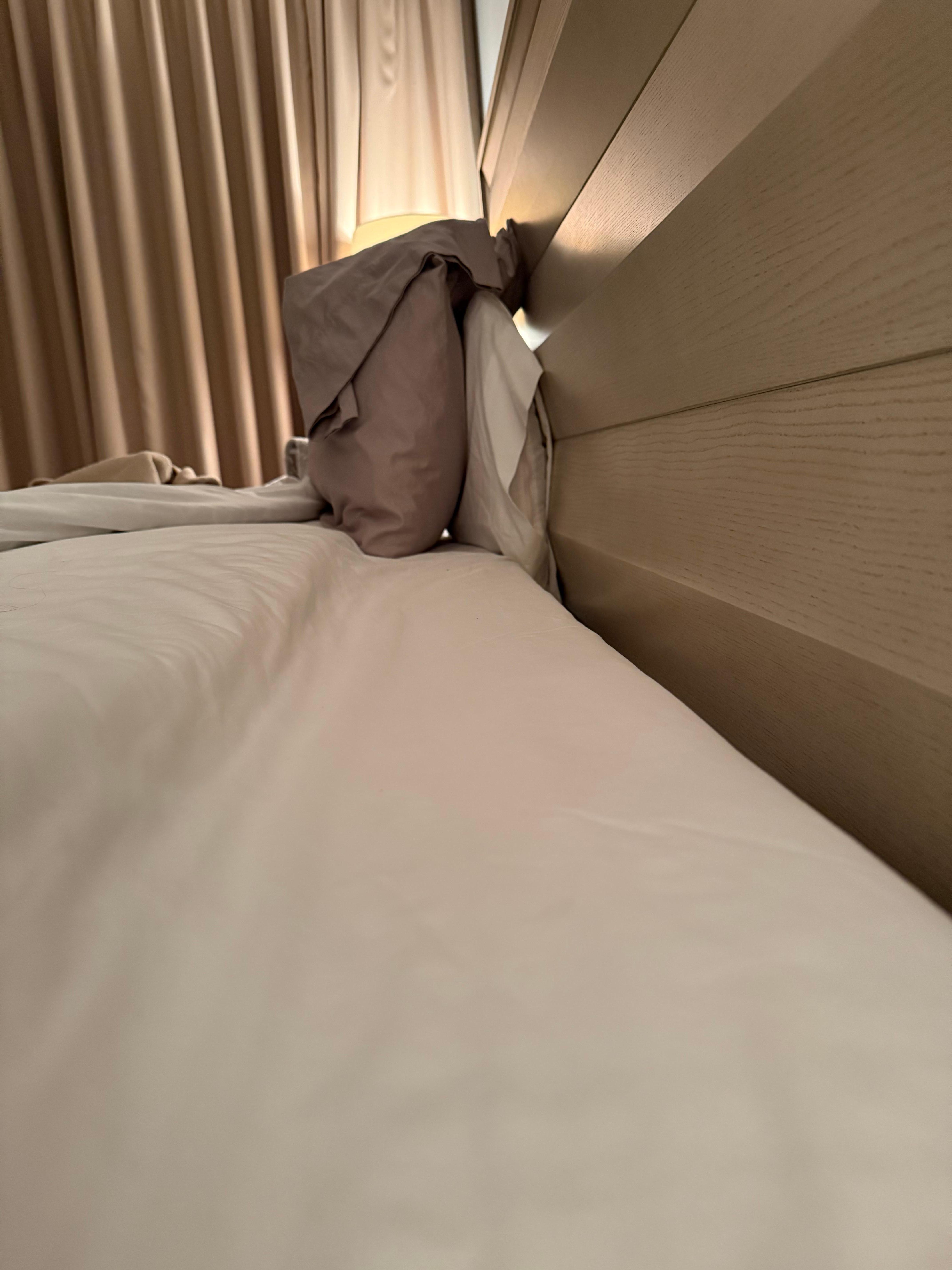 You can see where the mattress topper stops right where you lay your head. 