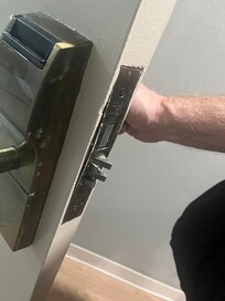 Door wouldn't close properly. and Deadbolt couldn't be turned from the inside of the room.