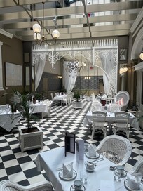 Dining area drenched in natural light