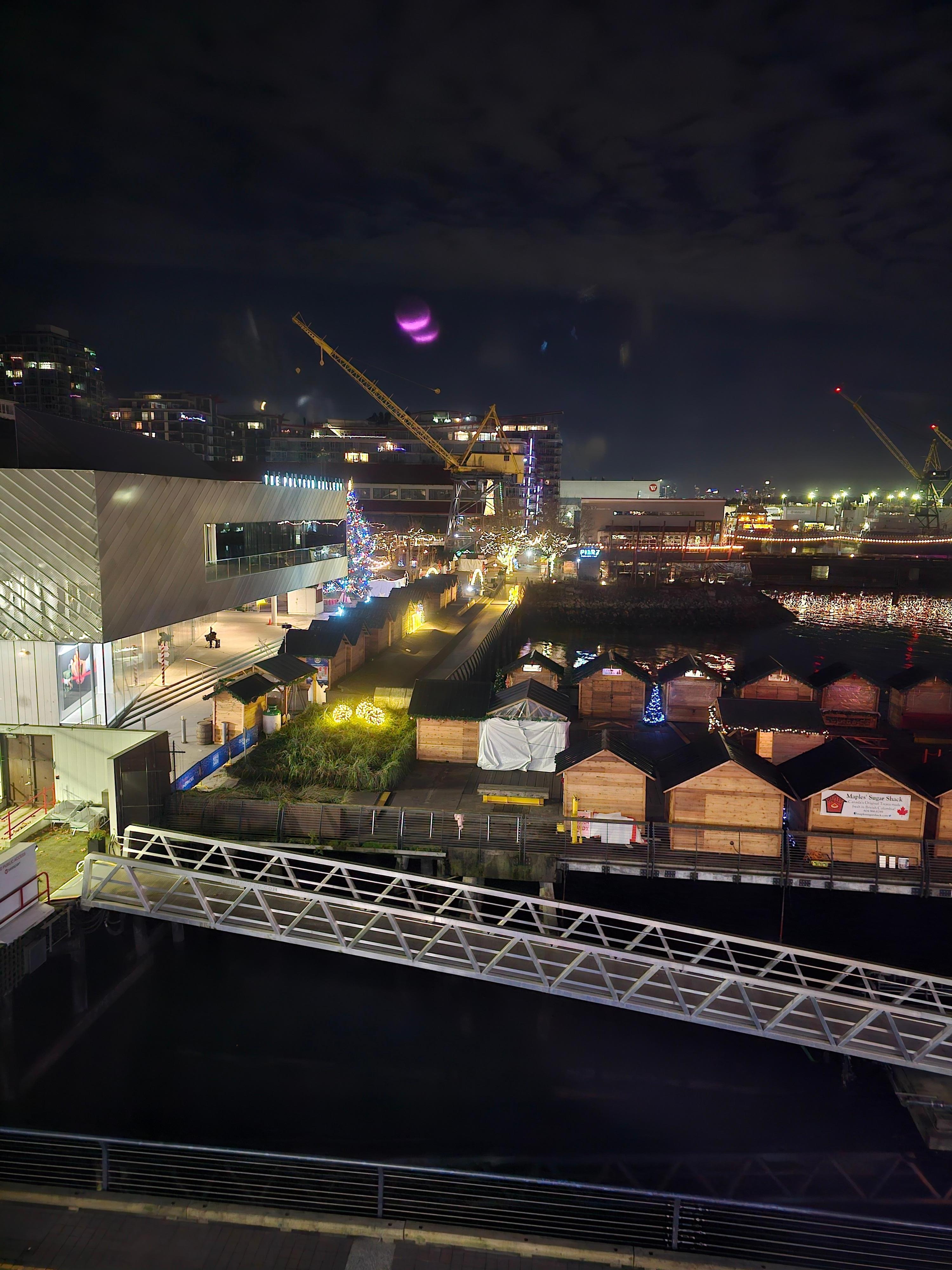 View from our room at night , great people watching as the Christmas market at shipyards was one