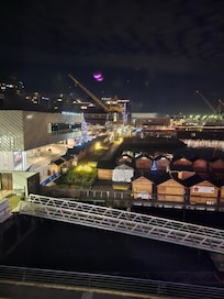 View from our room at night , great people watching as the Christmas market at shipyards was one
