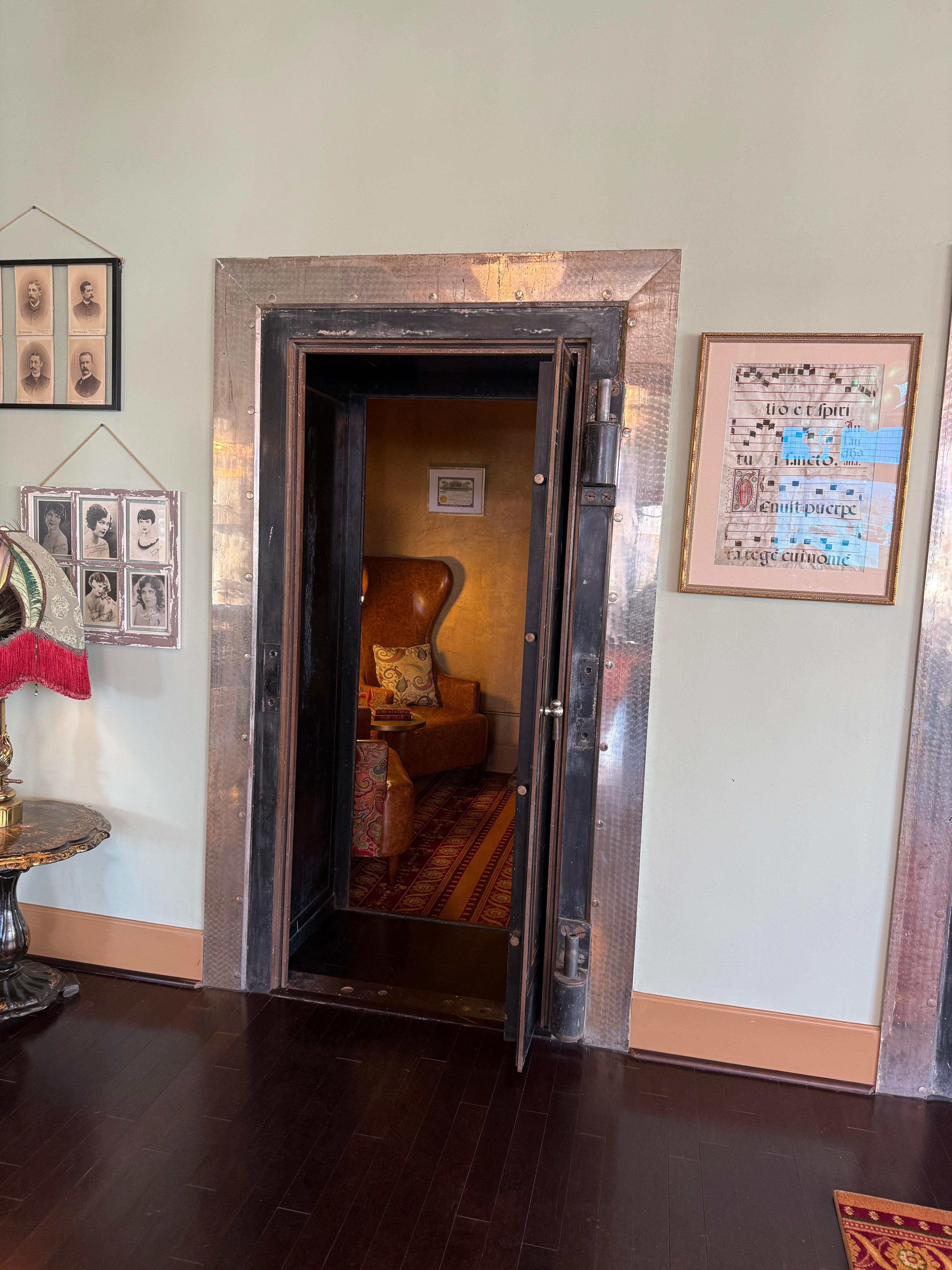 Bank vault in lobby converted to a sitting room
