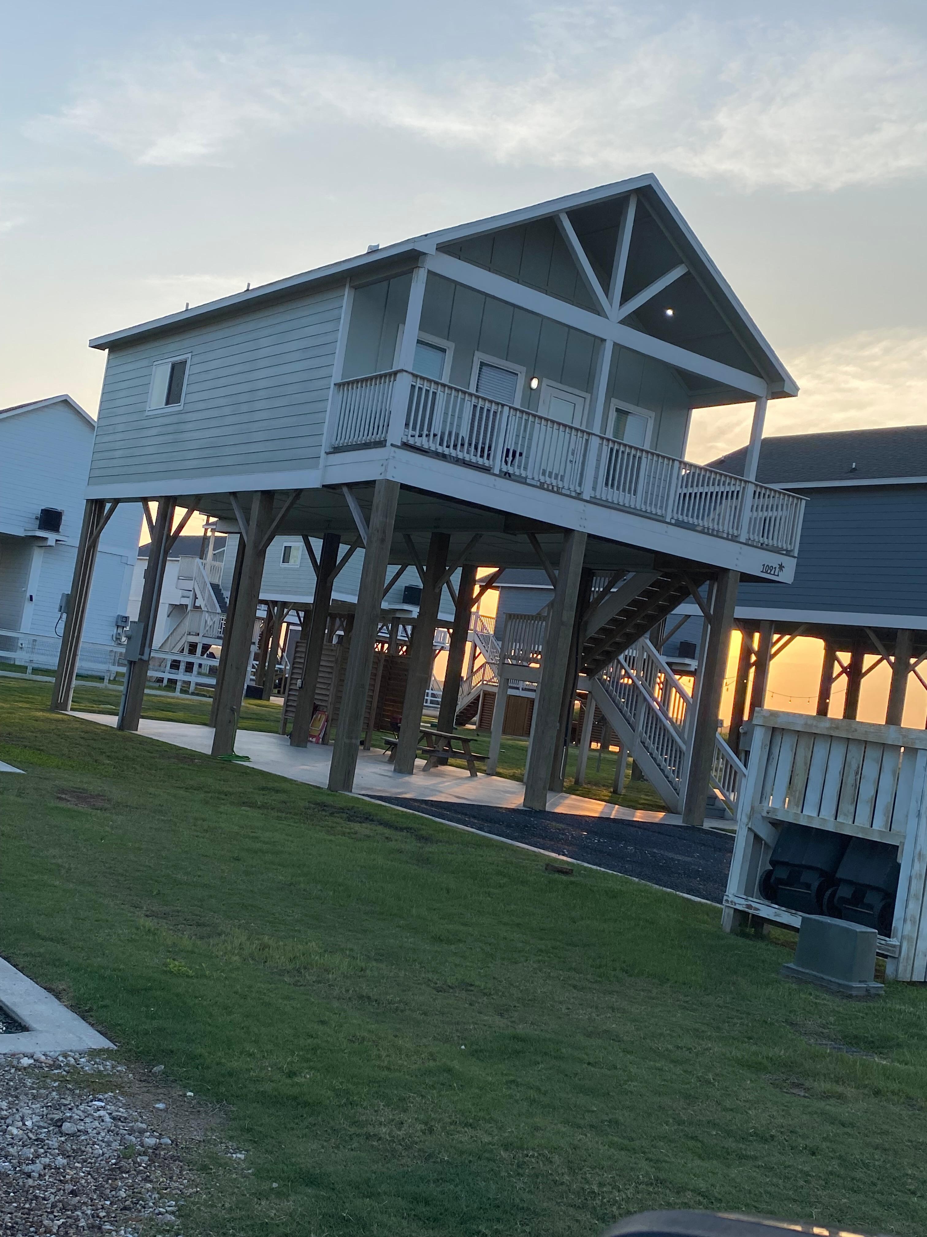 Pulling up to the beach house at sunset.