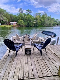 Dock for a boat, we rented this one right across the river.
