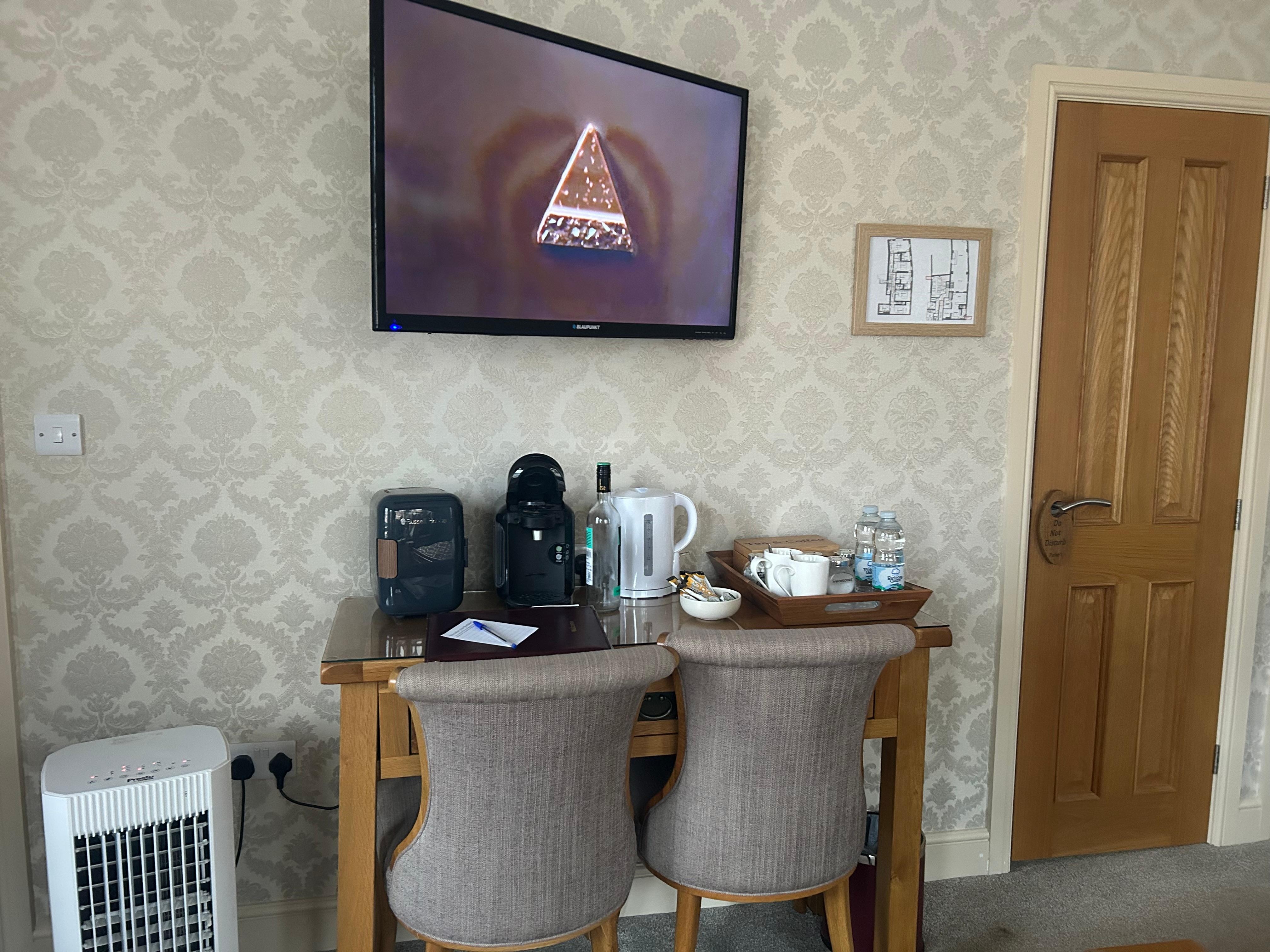 tea and coffee making facilities with the cutest mini fridge for the milk. Lovely touch x