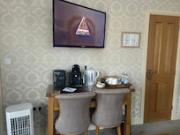 tea and coffee making facilities with the cutest mini fridge for the milk. Lovely touch x