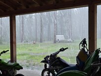 Stayed in the cozy cabin during quite the rainy day.