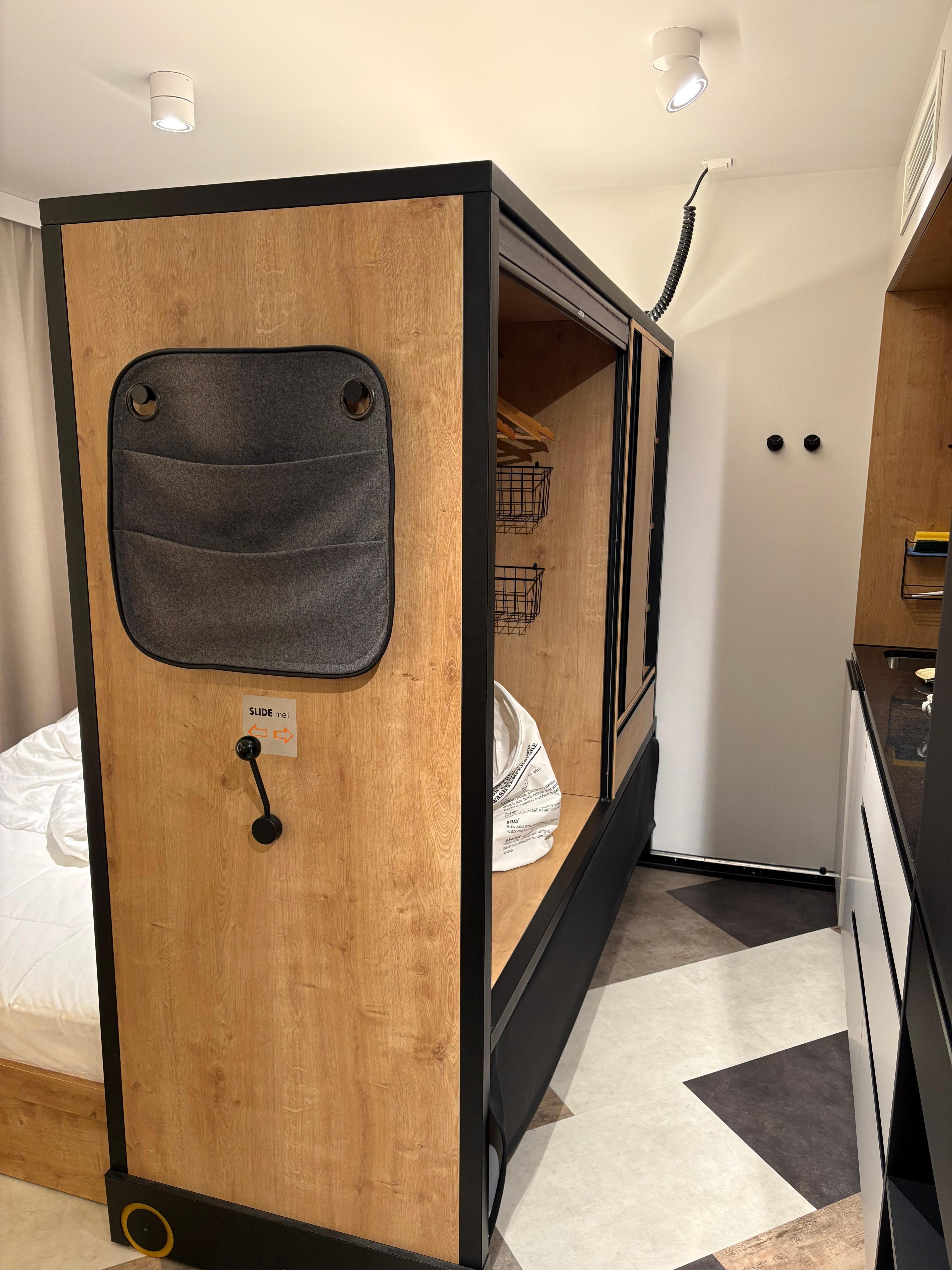 Sliding compartment in the room, very smart design.