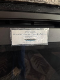 Inoperable game room family area fireplace sign