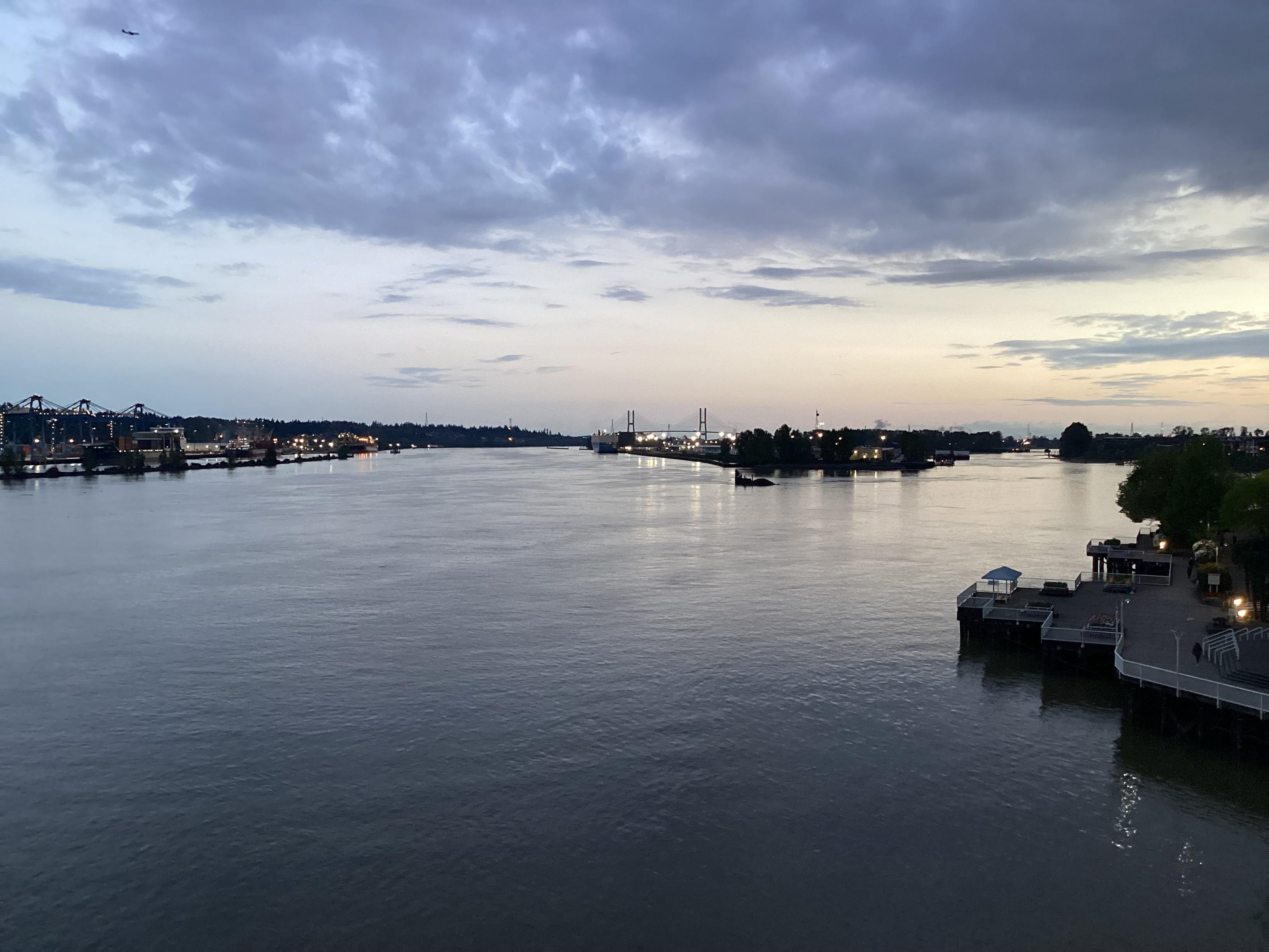 Sunset from my balcony in the Fraser River. 