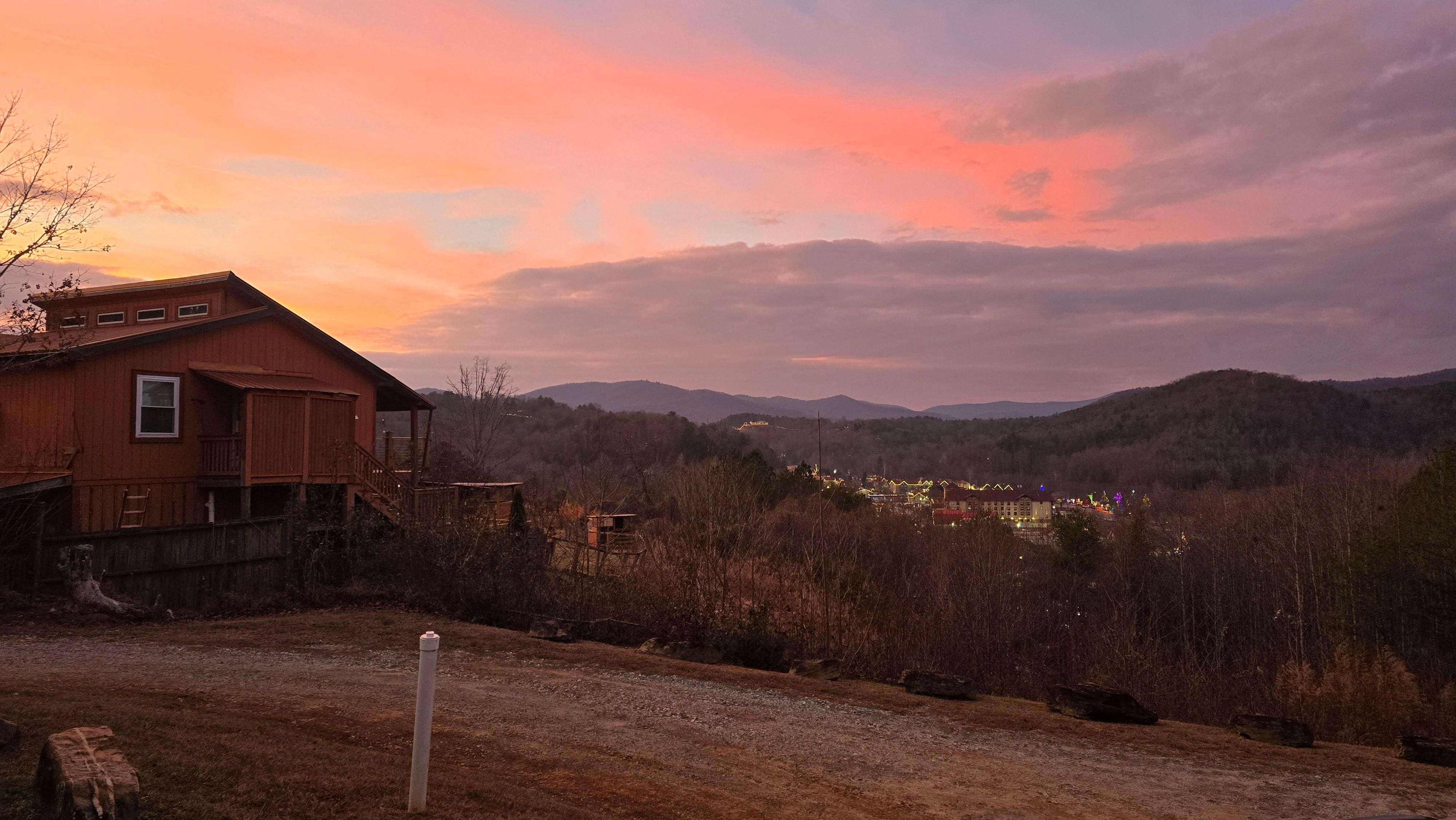 Great view of the sunset from the cabin.