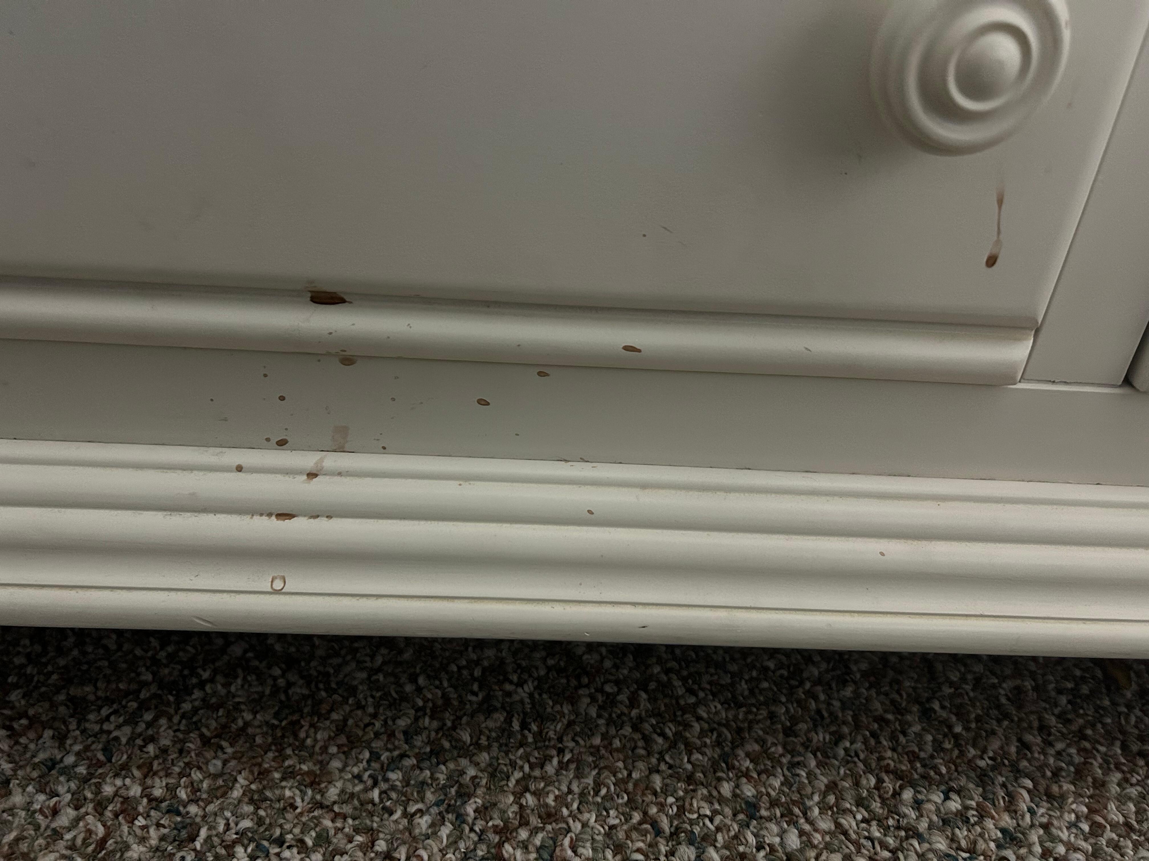 dried substance on dresser