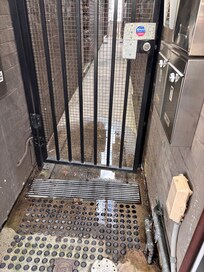 Huge puddle at the entrance that you had to leap over (with luggage). It constantly gurgled and bubbled as toilets were flushed in the building.