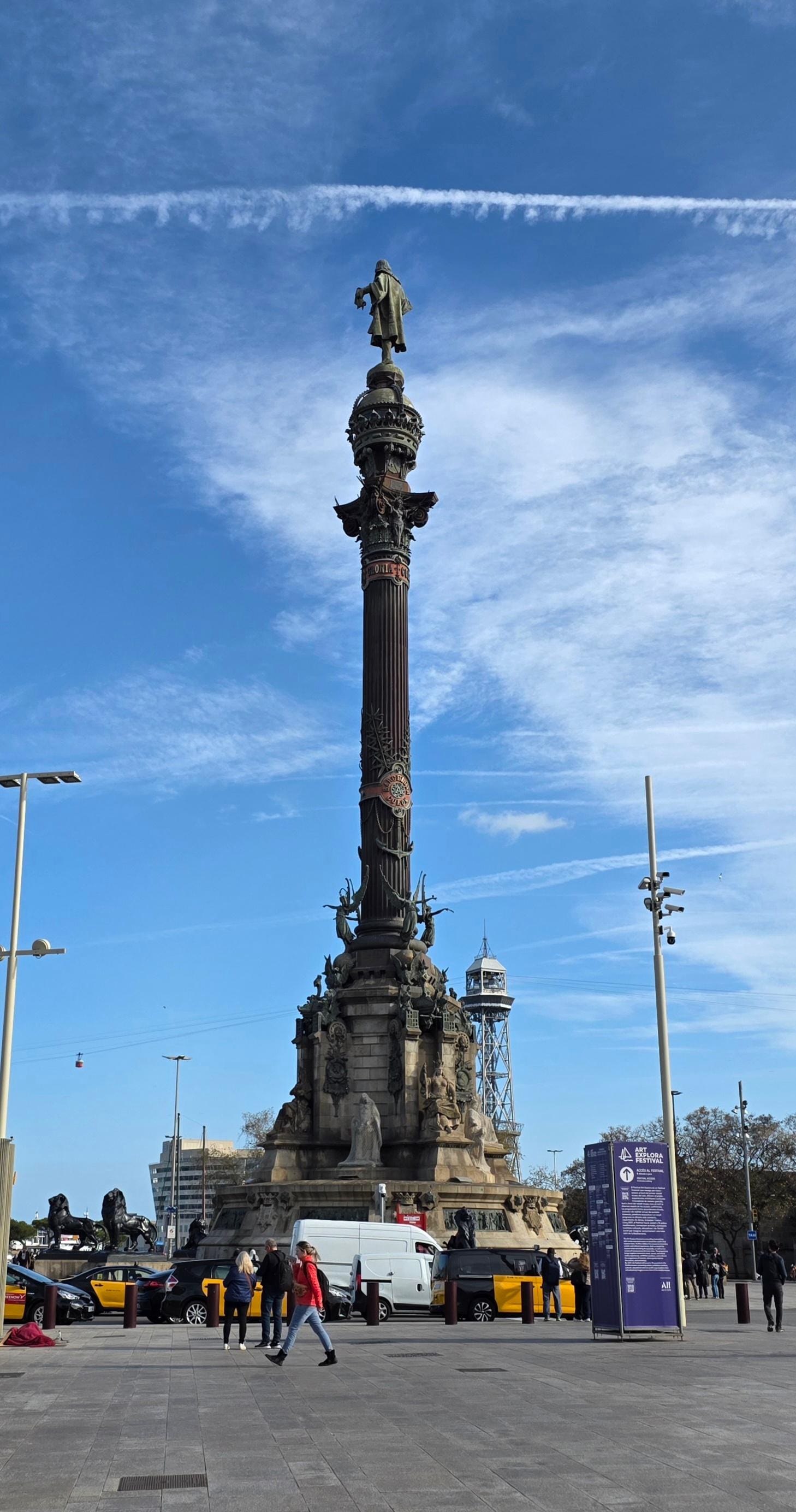 Tribute to Columbus statue at Paza Portal de la Pau/ La Rambla area