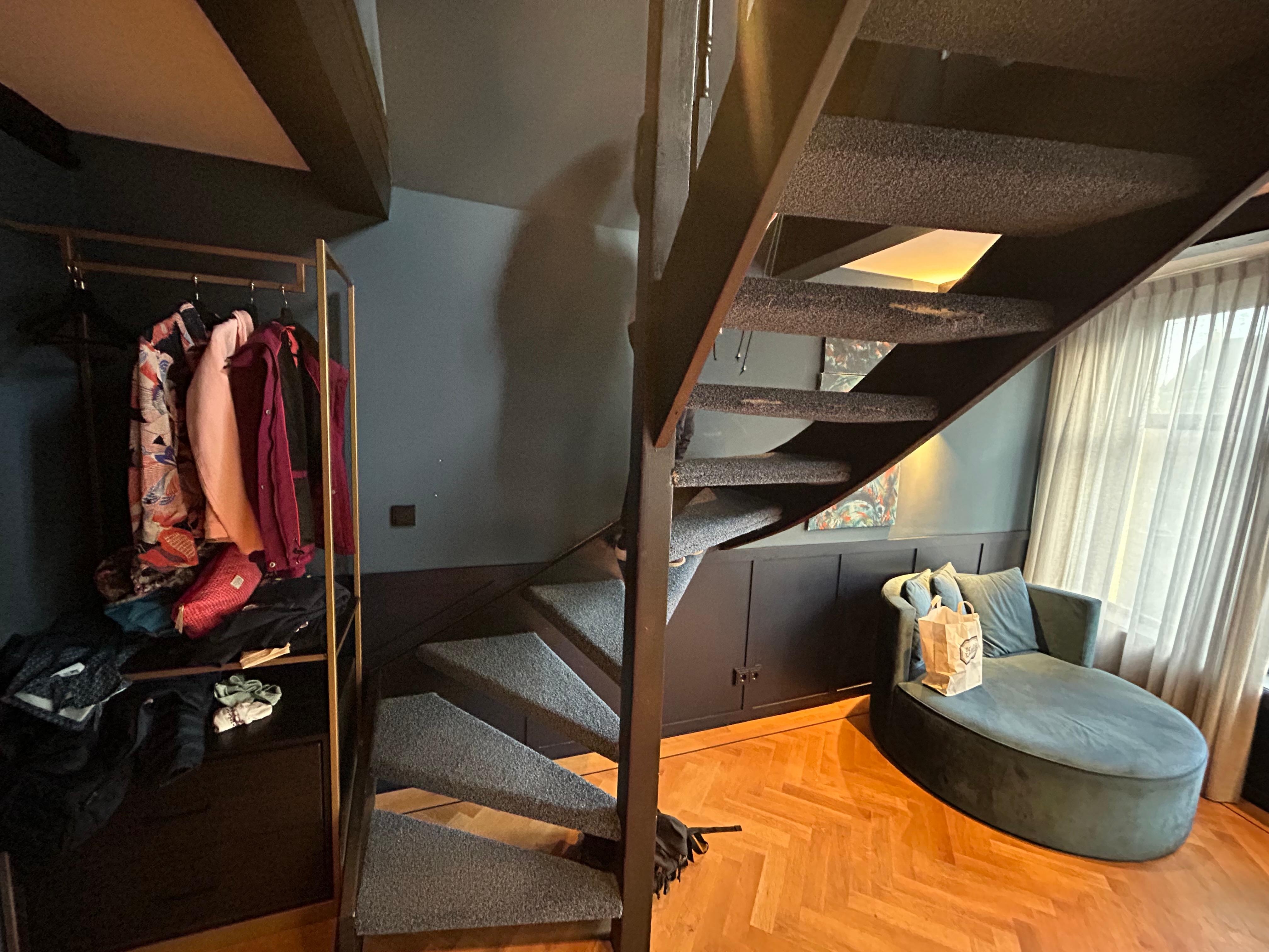 Yet another spiral staircase, this to the bedroom. 