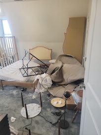 The bed exploded somehow.