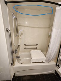 Black spots in the shower that appeared to be mold.