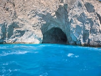 Spectacular cliffs and caves on west side of island