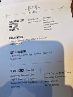 Meny - ingår lite extra tillval, äggröran rekommenderas med Avocado.