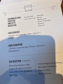 Meny - ingår lite extra tillval, äggröran rekommenderas med Avocado.