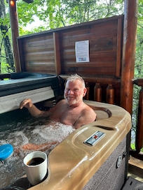 Enjoying the hot tub