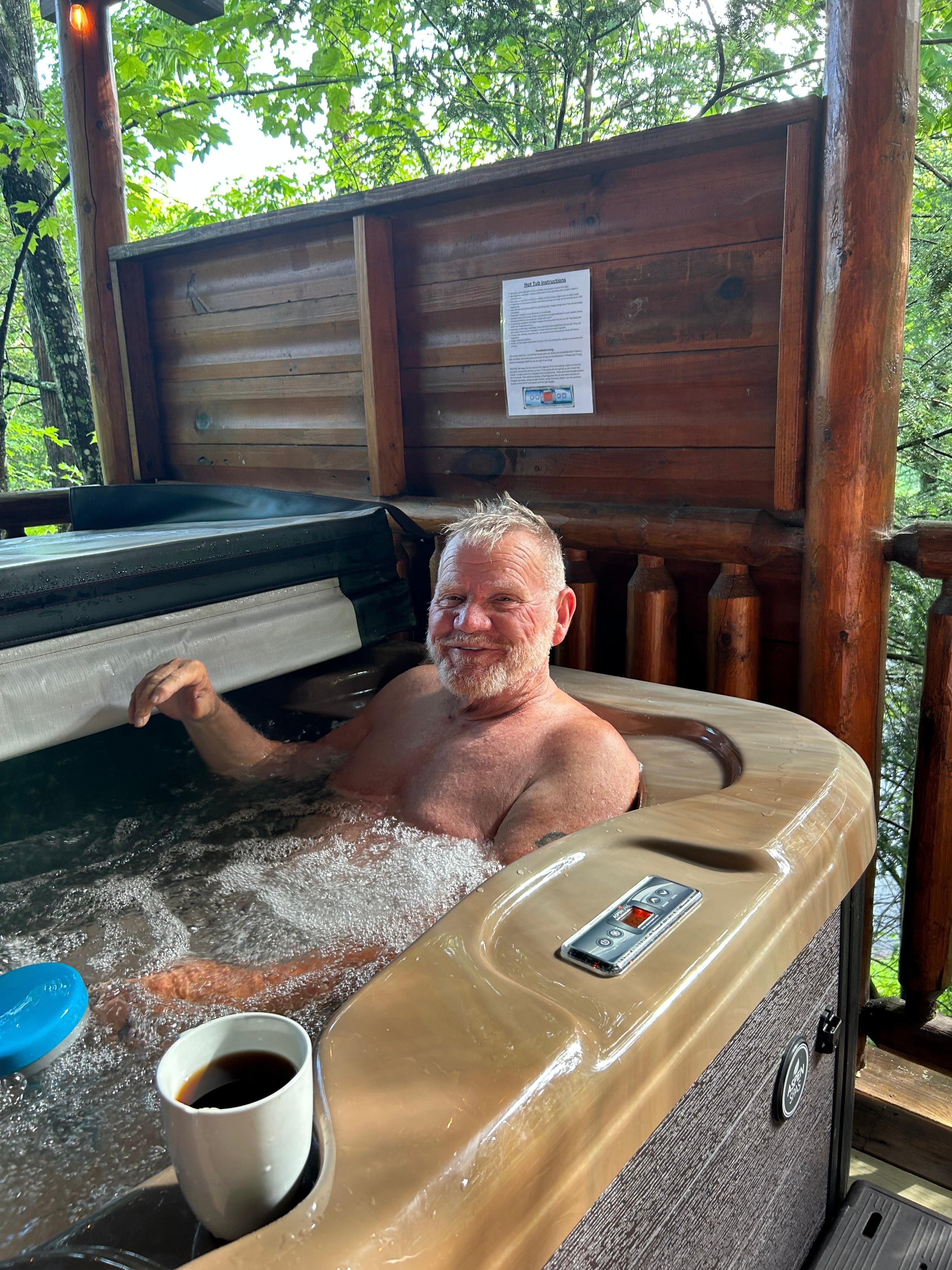 Enjoying the hot tub