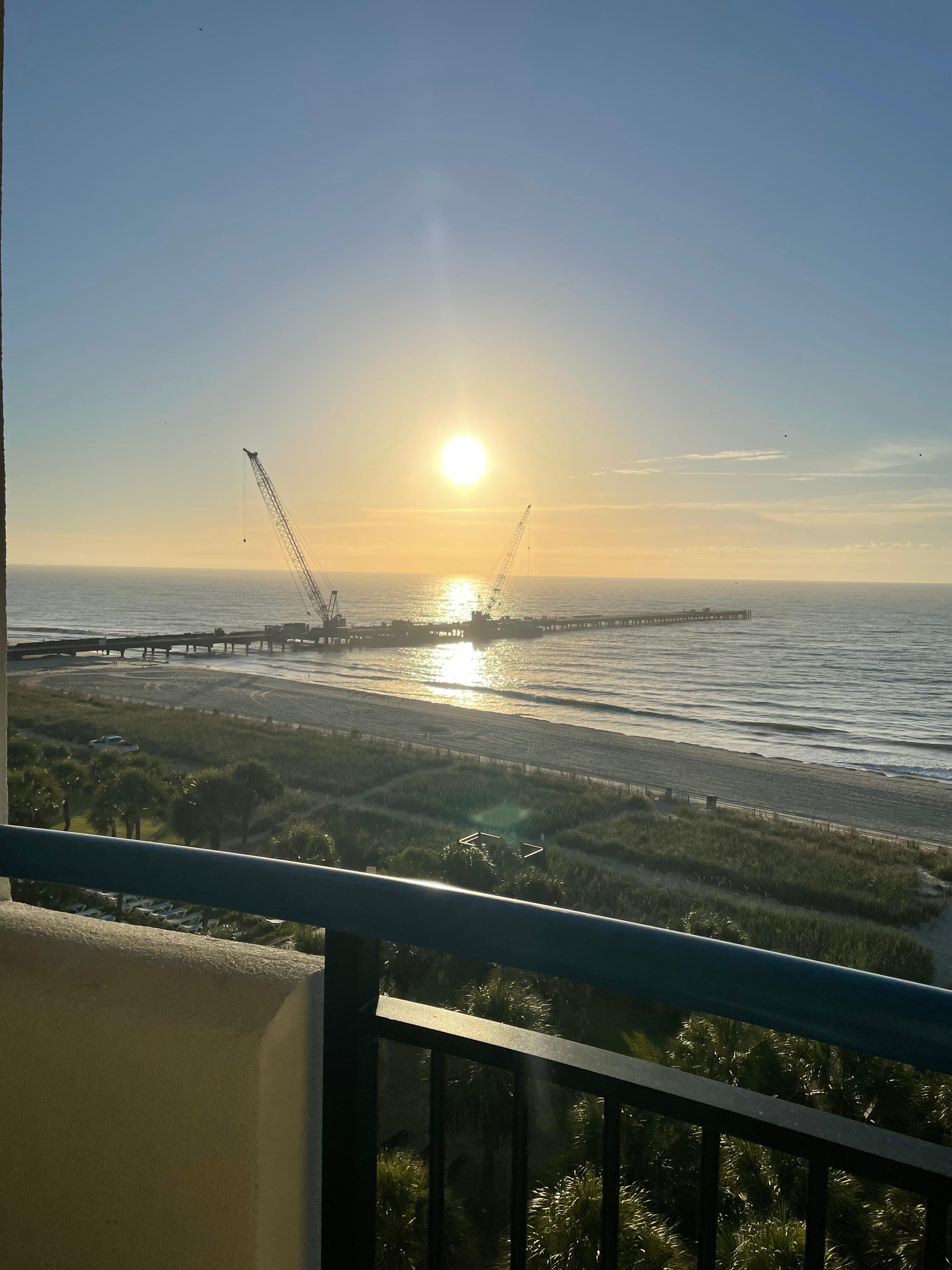 Picture from the balcony of the pier with the cranes. 